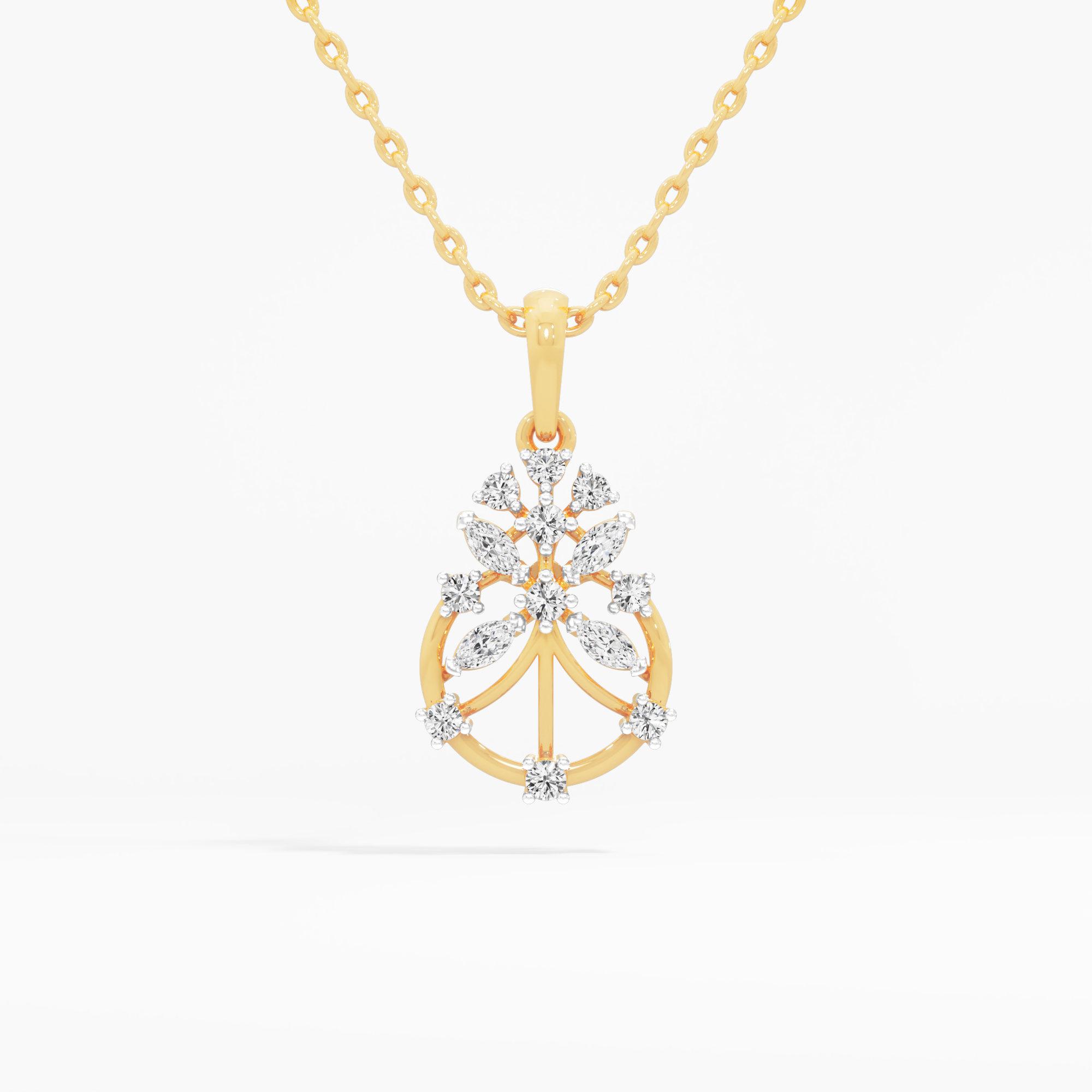 Flora Drop Diamond Pendants | Individual Pendant in 9KT Yellow Gold (Diamond Quality: FG-VVS VS)