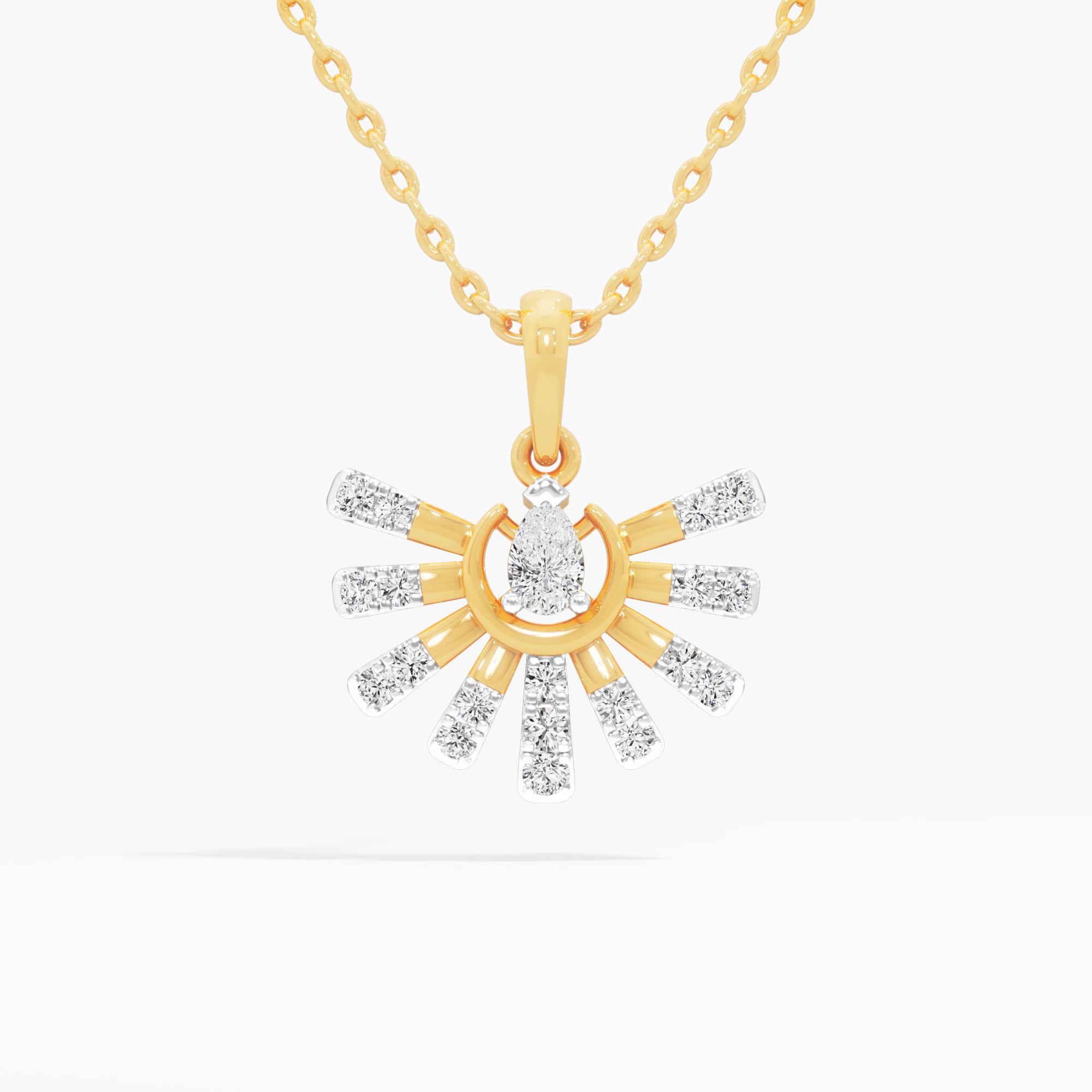 Golden Sunray Diamond Pendants | Individual Pendant in 9KT Yellow Gold (Diamond Quality: FG-VVS VS)