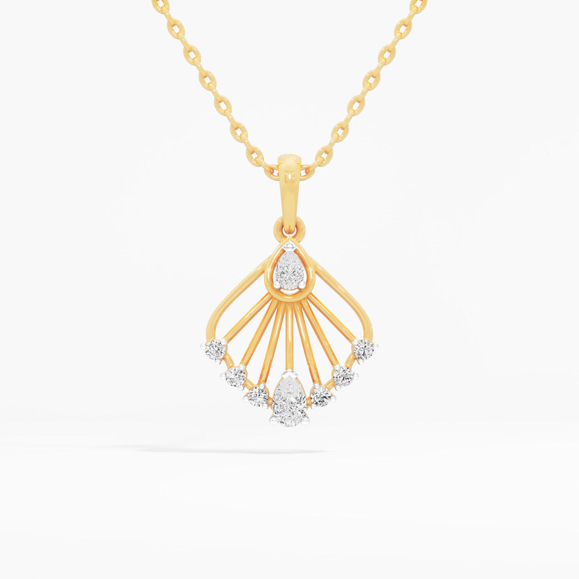 Feathered Fan Diamond Pendants | Individual Pendant in 9KT Yellow Gold (Diamond Quality: FG-VVS VS)