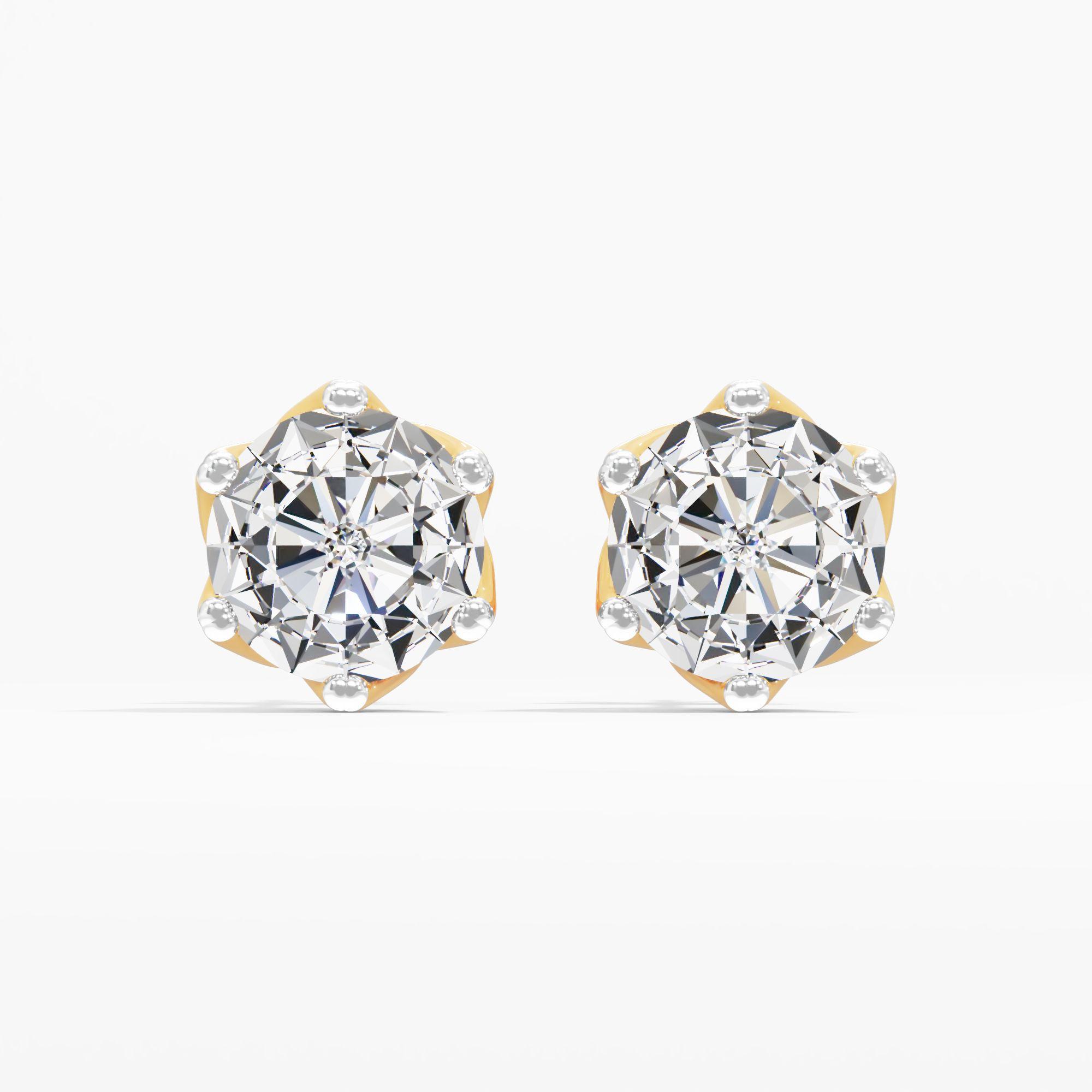 Dahlia Basket Solitaire Stud Earrings in 9KT Yellow Gold (Diamond Quality: FG-VVS VS)