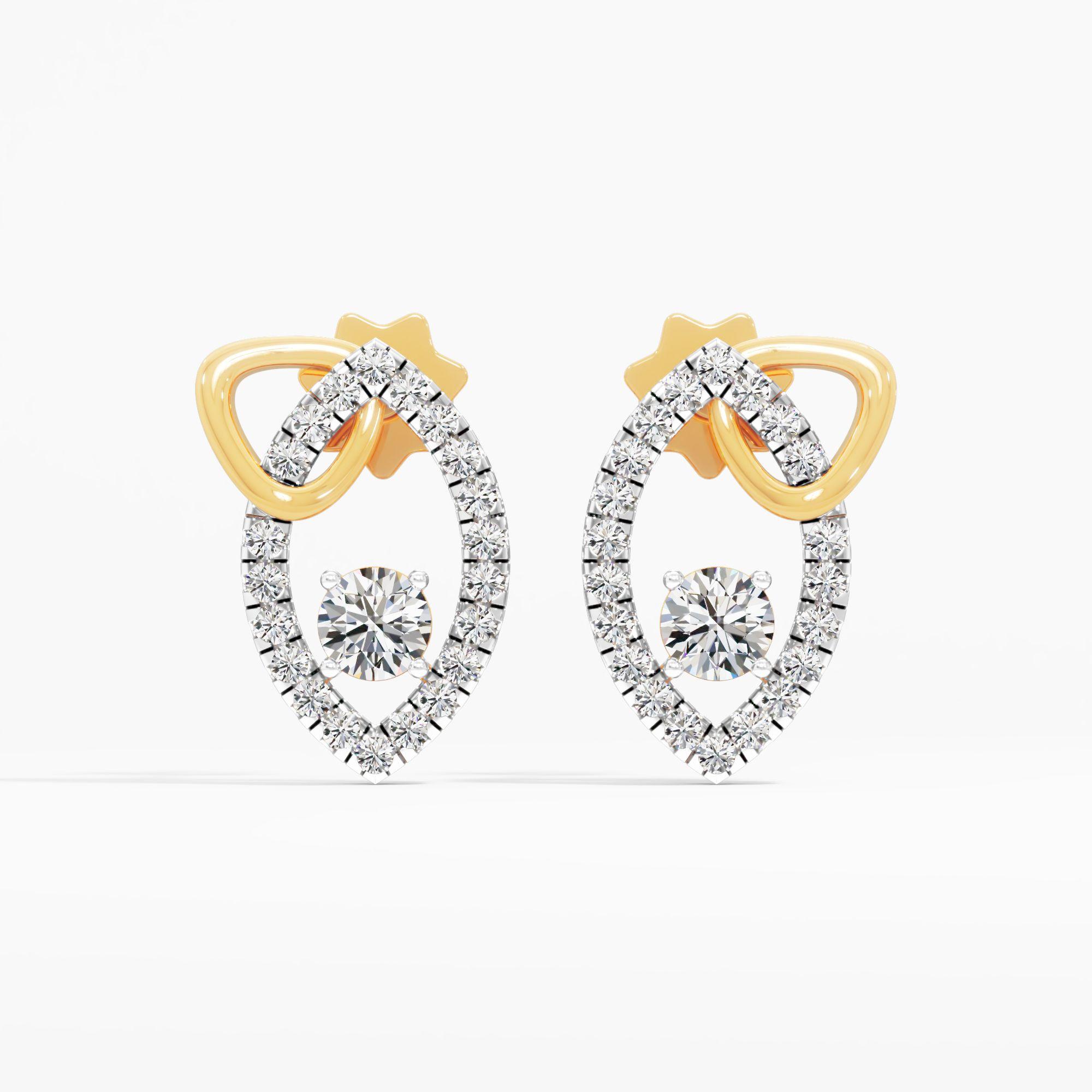 Ember Leaf Solitaire Stud Earrings in 9KT Yellow Gold (Diamond Quality: FG-VVS VS)