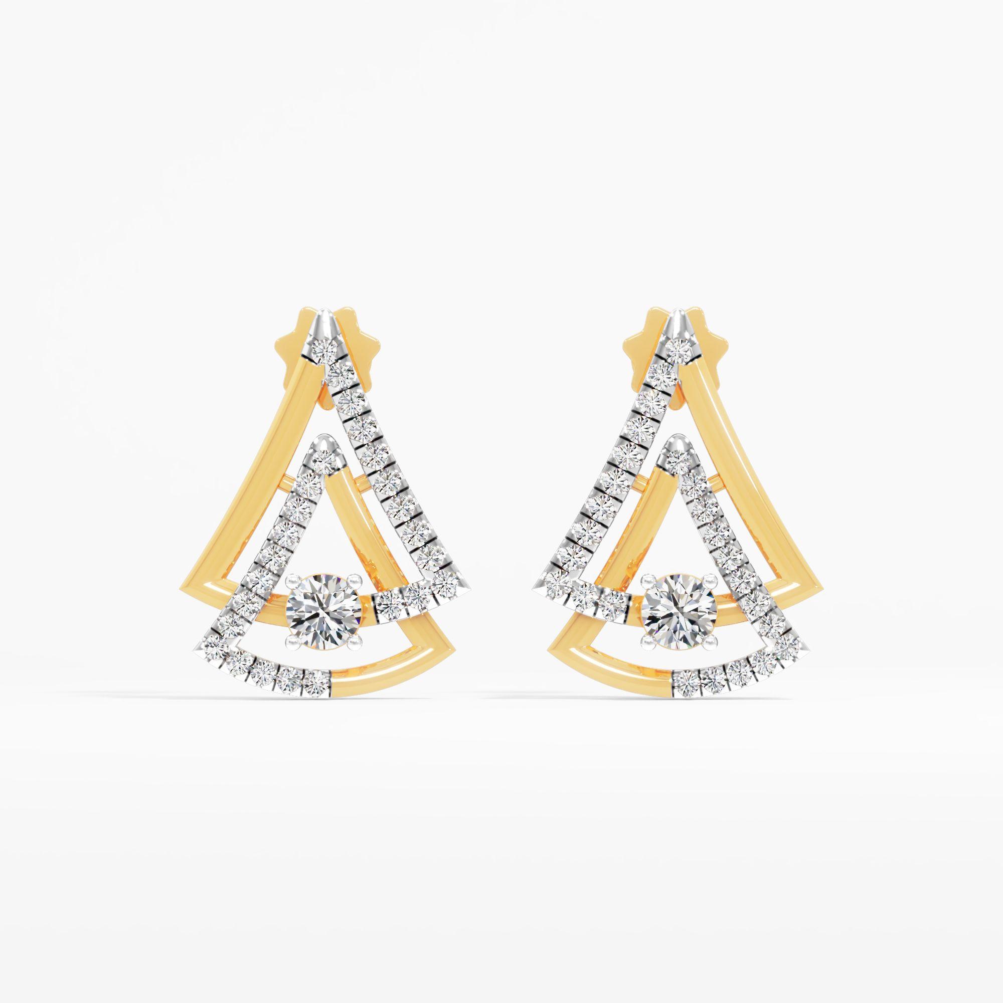 Love Triangle Solitaire Stud Earrings in 9KT Yellow Gold (Diamond Quality: FG-VVS VS)