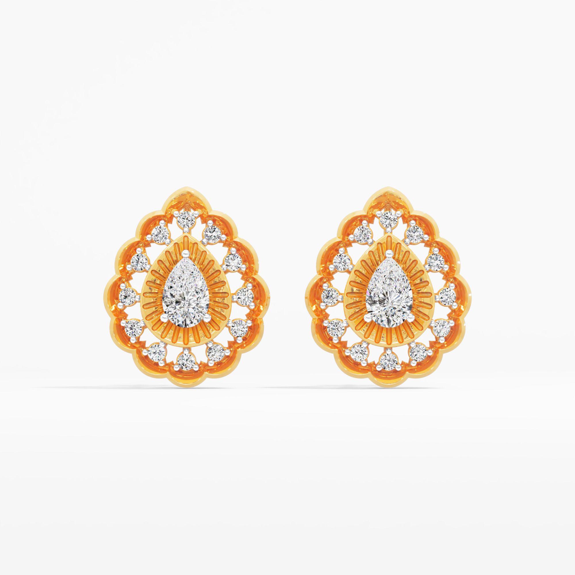 Rain Drop Solitaire Stud Earrings in 9KT Yellow Gold (Diamond Quality: FG-VVS VS)
