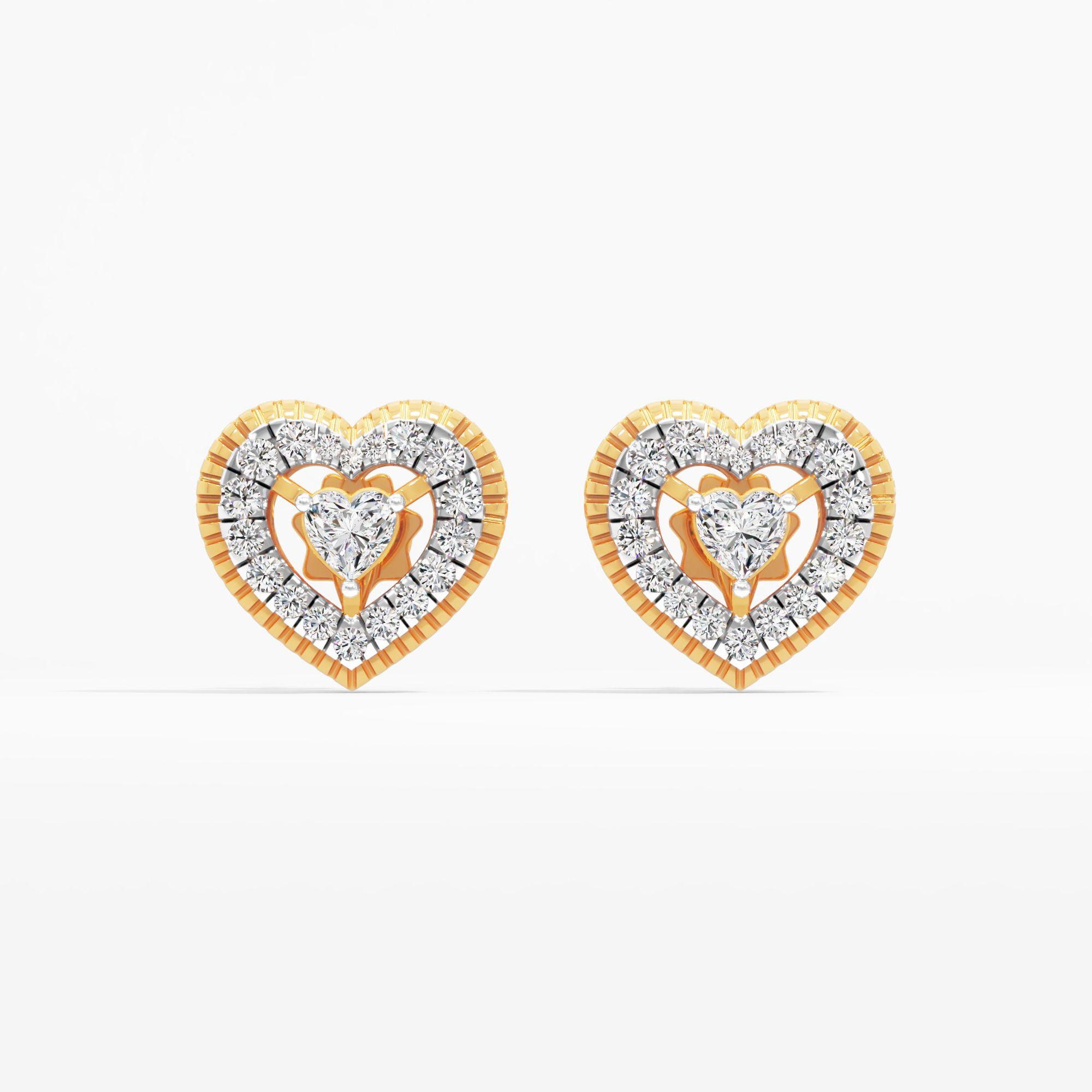 Romantic Double Halo Heart Stud Earrings in 9KT Yellow Gold (Diamond Quality: EF-VVS VS)