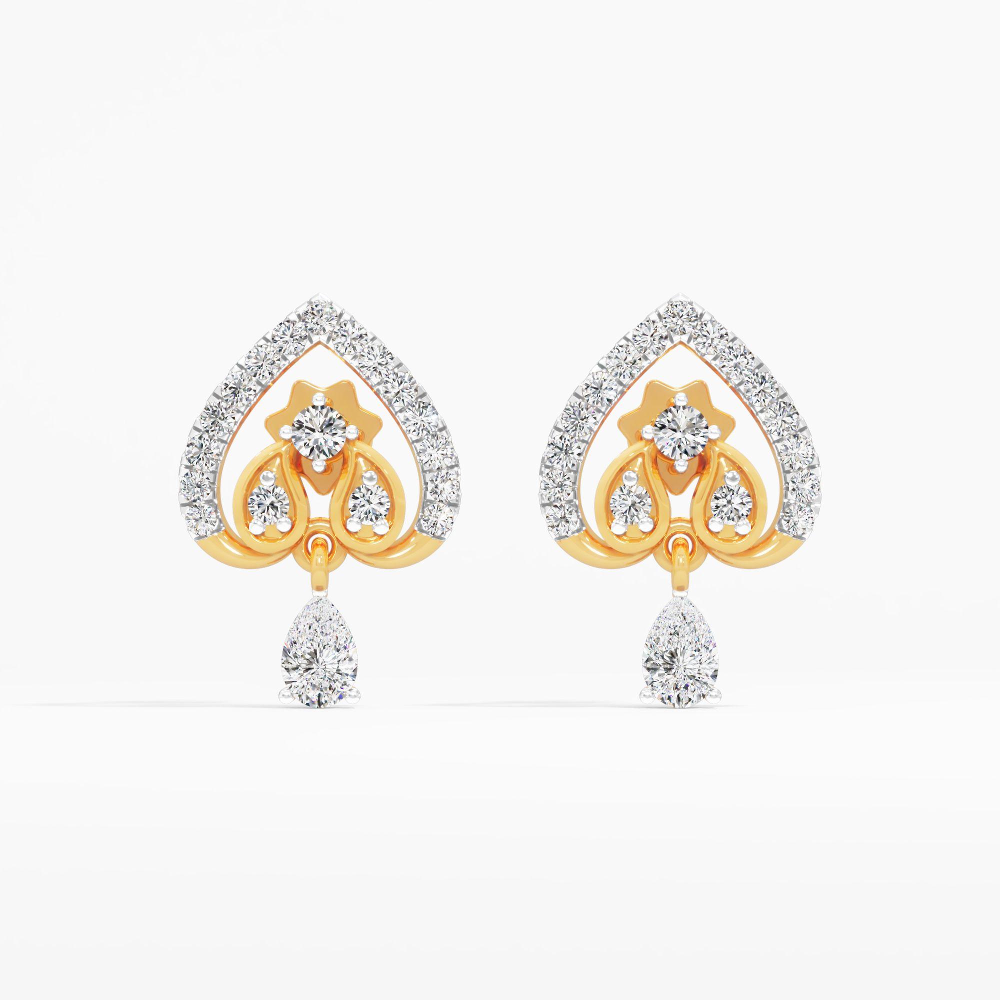 Astra Nova Solitaire Heart Stud Earrings in 14KT Yellow Gold (Diamond Quality: EF-VVS VS)