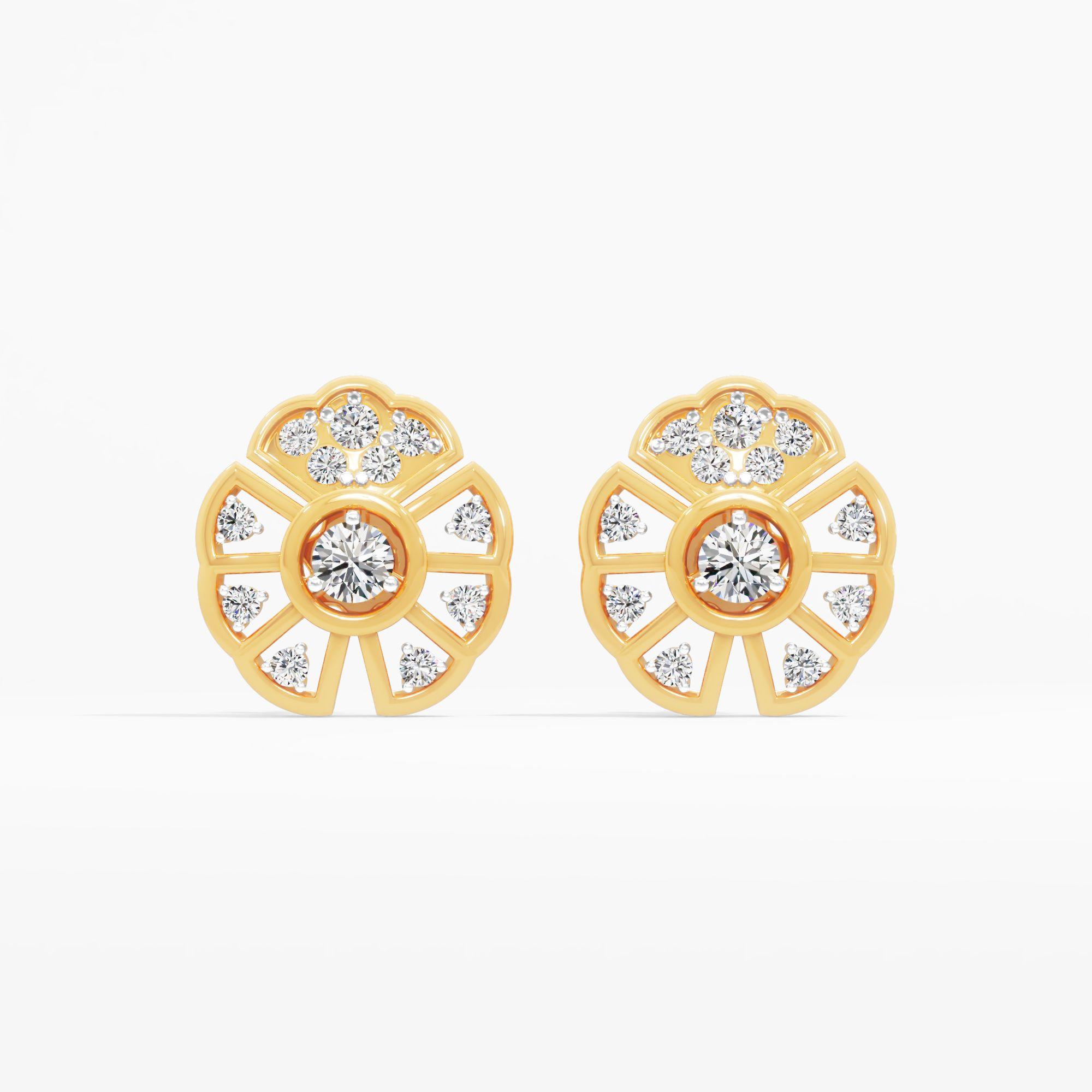 Drifting Flowerfall Solitaire Stud Earrings in 9KT Yellow Gold (Diamond Quality: FG-VVS VS)