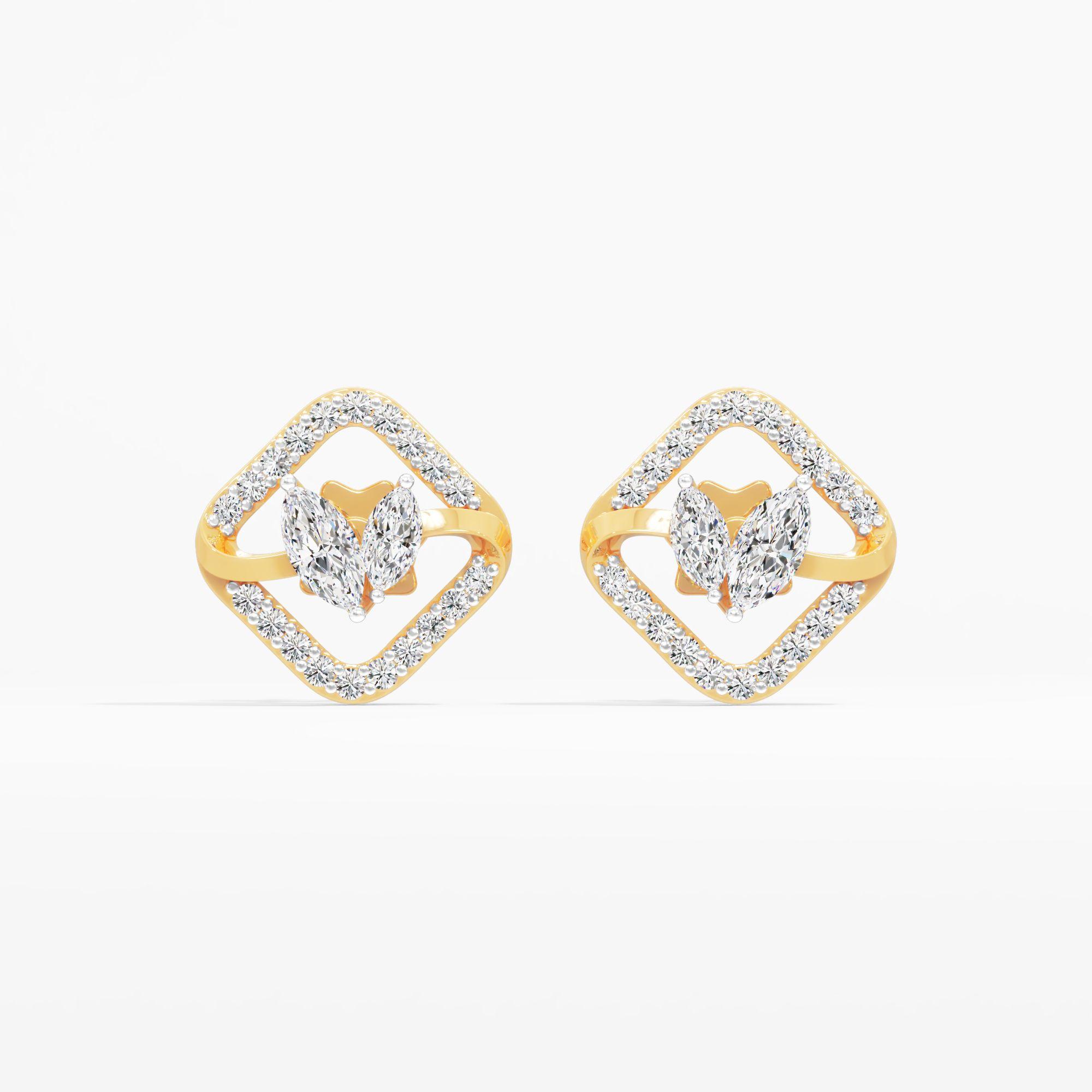 Glowing Dewdrop 2 Stone Stud Earrings in 9KT Yellow Gold (Diamond Quality: FG-VVS VS)
