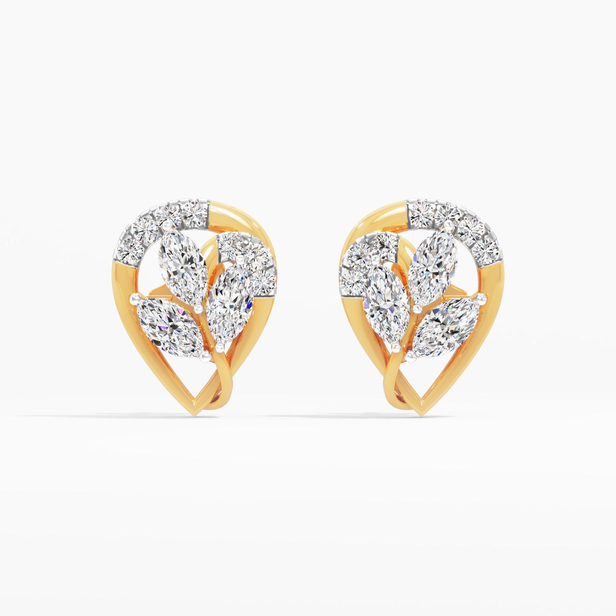 Marquise Floral Stud Earrings in 14KT Yellow Gold (Diamond Quality: EF-VVS VS)