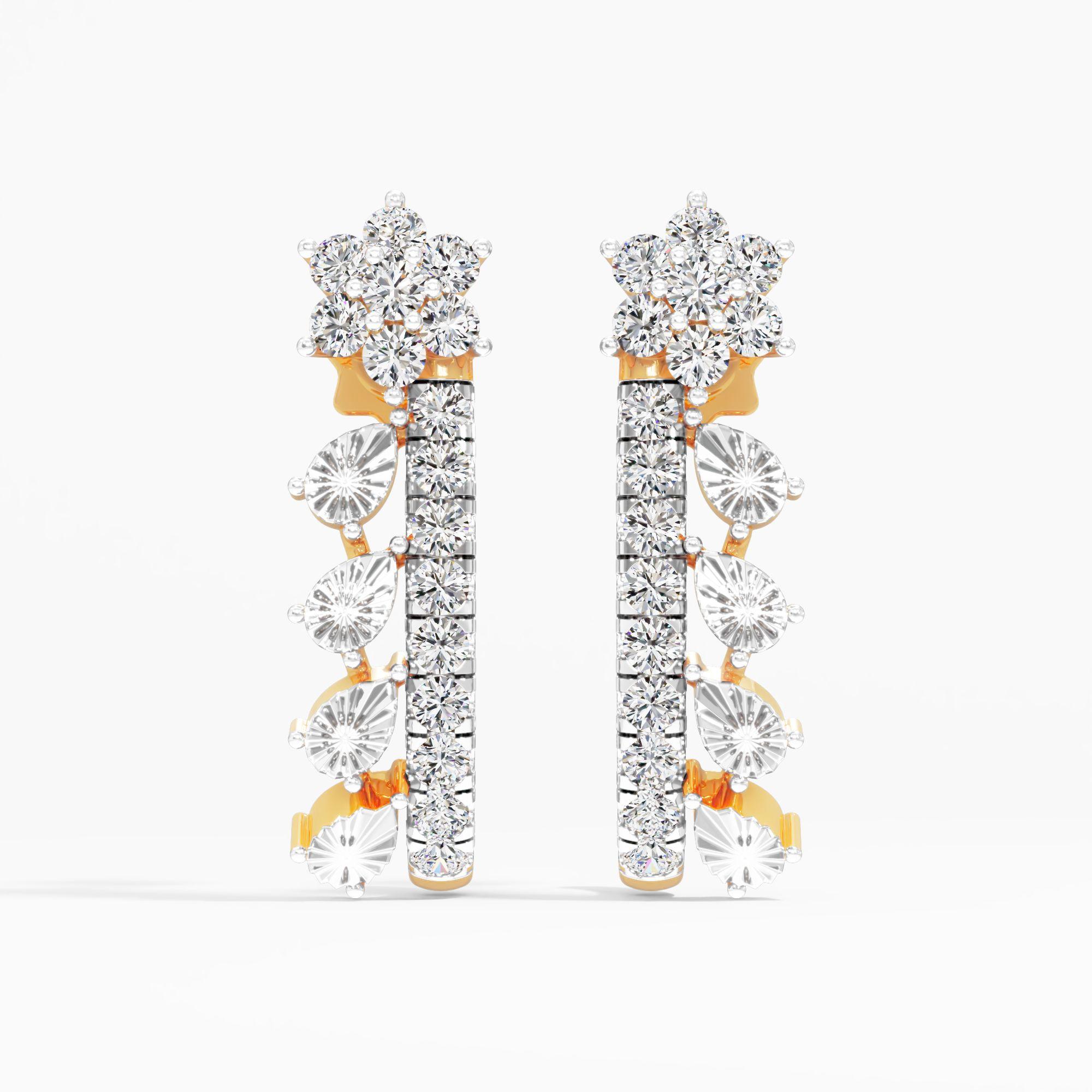 Starry Confession 7 Stone Cluster J Hoop Earrings in 9KT Yellow Gold (Diamond Quality: FG-VVS VS)
