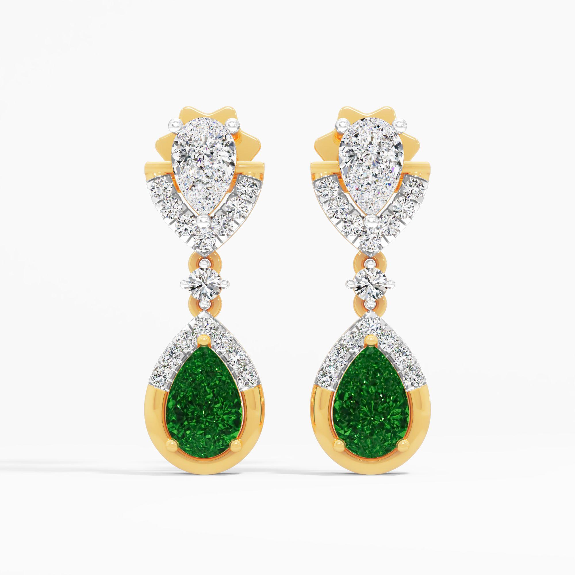 Whisperdrop Emerald Sparkle Earrings in 9KT Yellow Gold (Diamond Quality: EF-VVS VS)