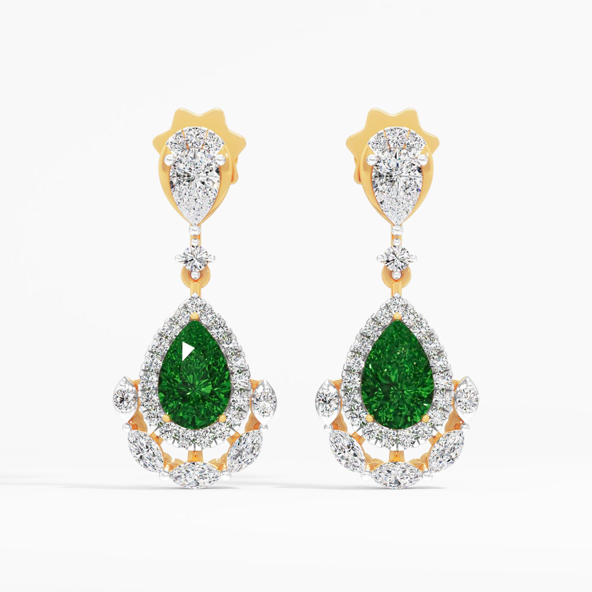 Verdant Crest Drop Earrings in 9KT Yellow Gold (Diamond Quality: FG-VVS VS)