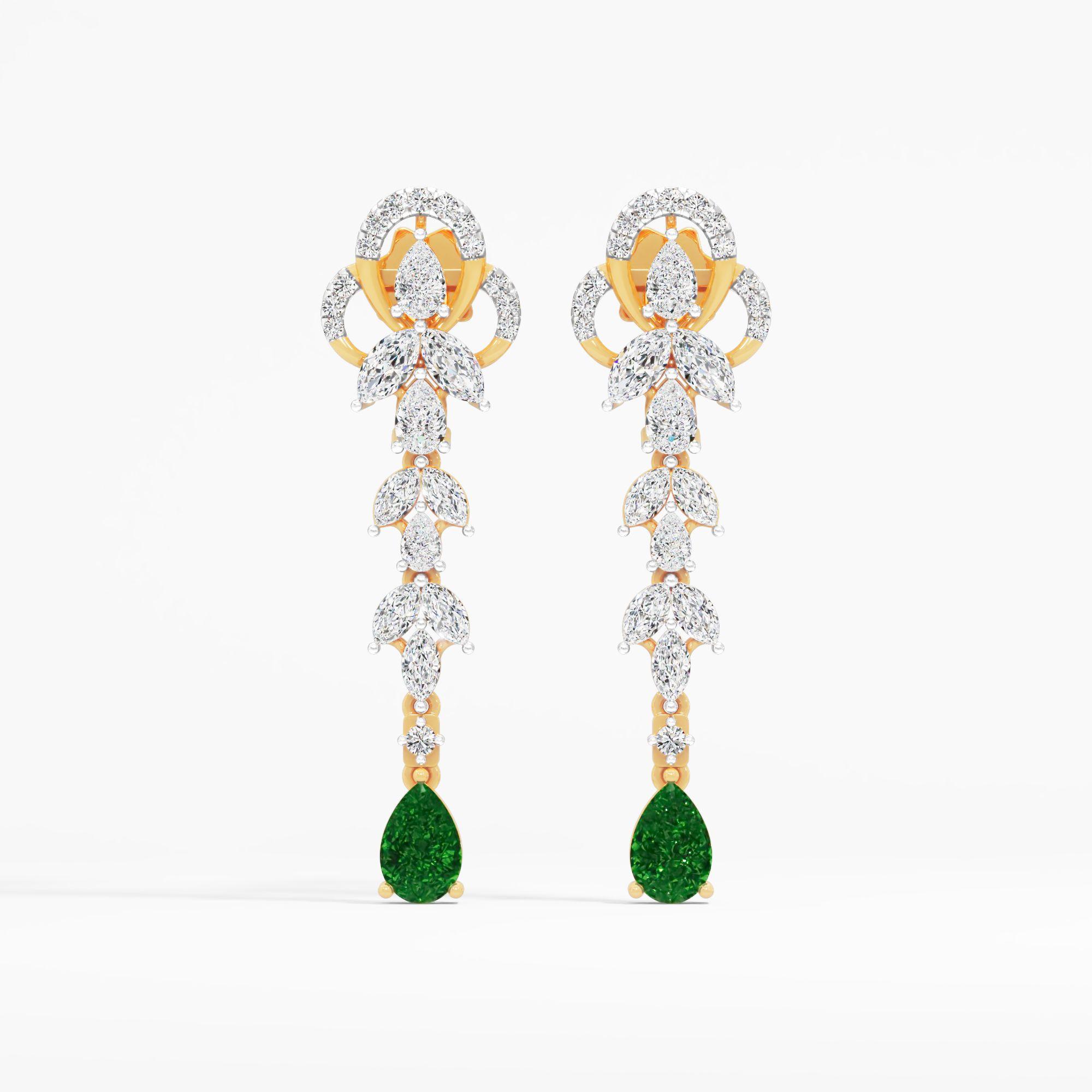Celestia Trail Emerald Earrings in 9KT Yellow Gold (Diamond Quality: FG-VVS VS)