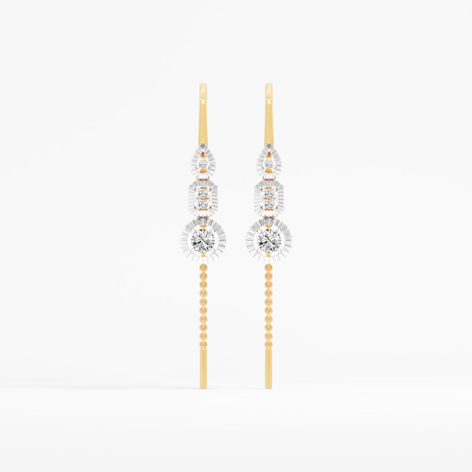 Trio Shape Solitaire Dangle Earrings in 9KT Yellow Gold (Diamond Quality: FG-VVS VS)