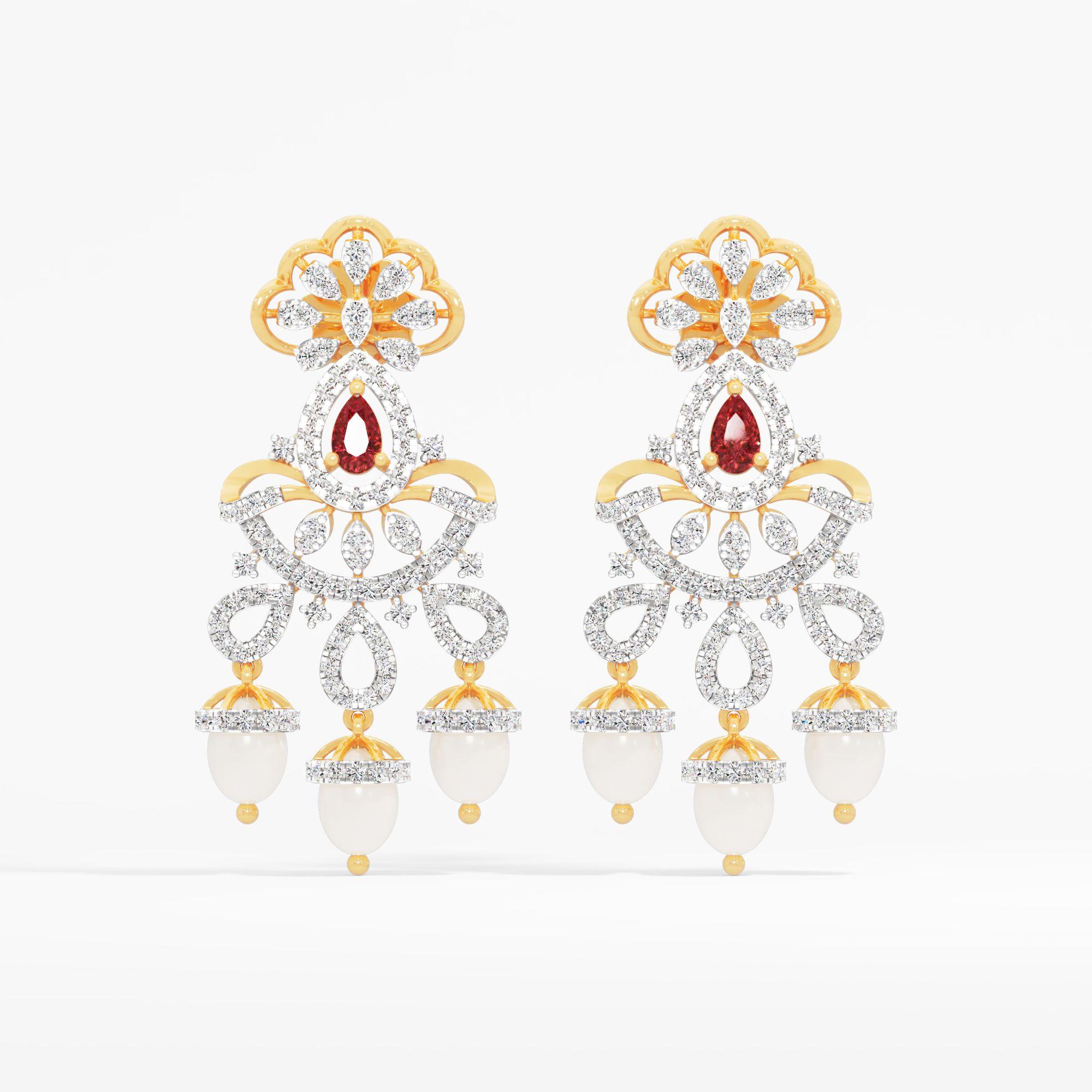 The Darbaar Chandelier Earrings in 9KT Yellow Gold (Diamond Quality: FG-VVS VS)