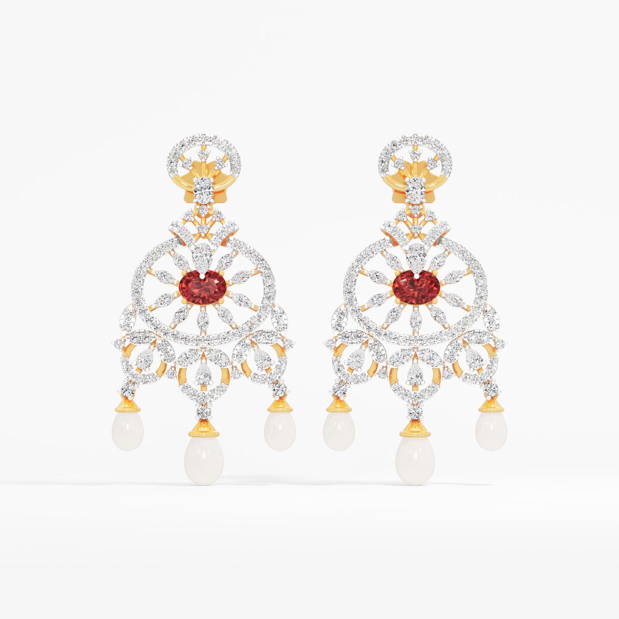 Pavitra Bandhan Chandeliers Earrings in 9KT Yellow Gold (Diamond Quality: FG-VVS VS)