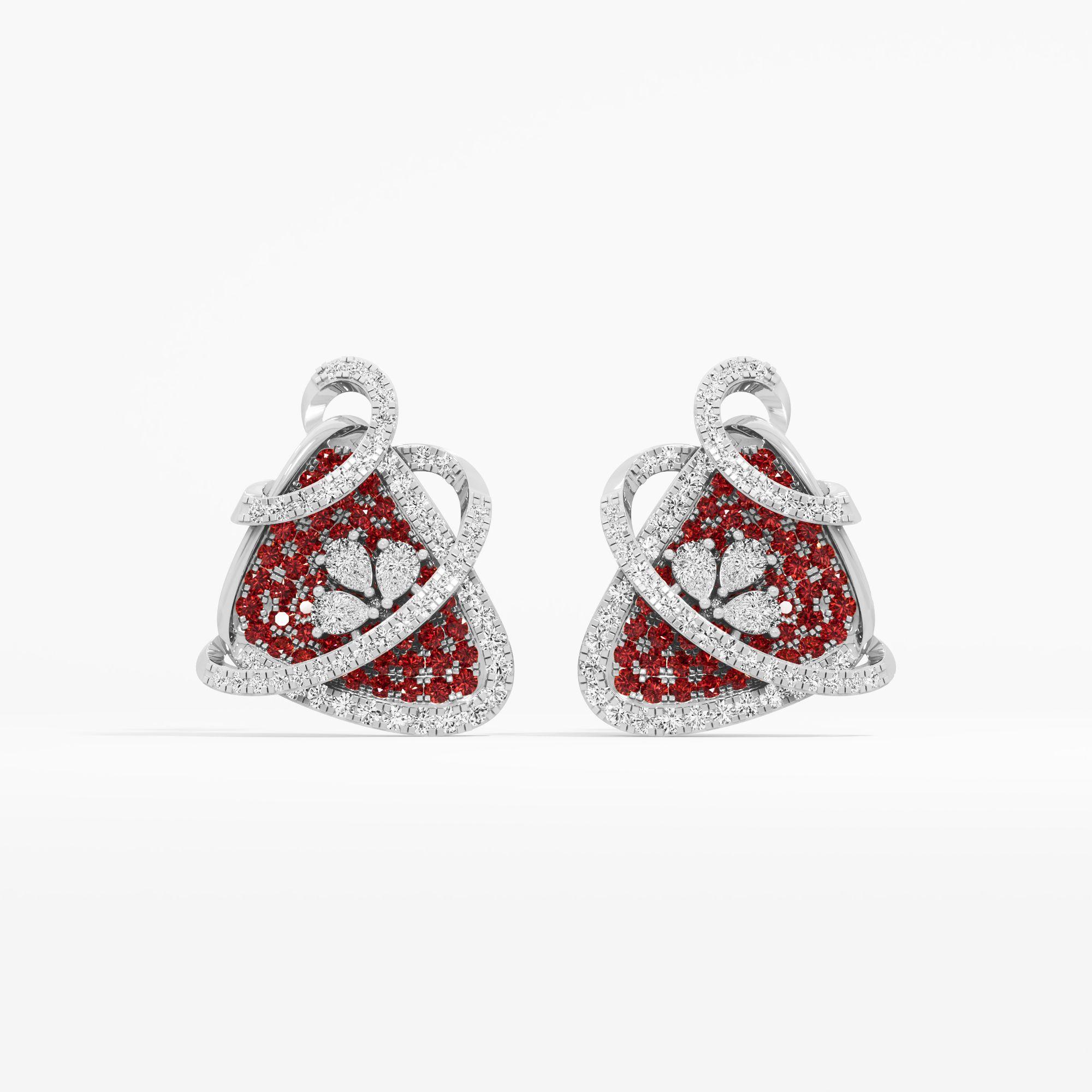 Crimson Orbit Stud Earrings in 14KT White Gold (Diamond Quality: FG-VVS VS)