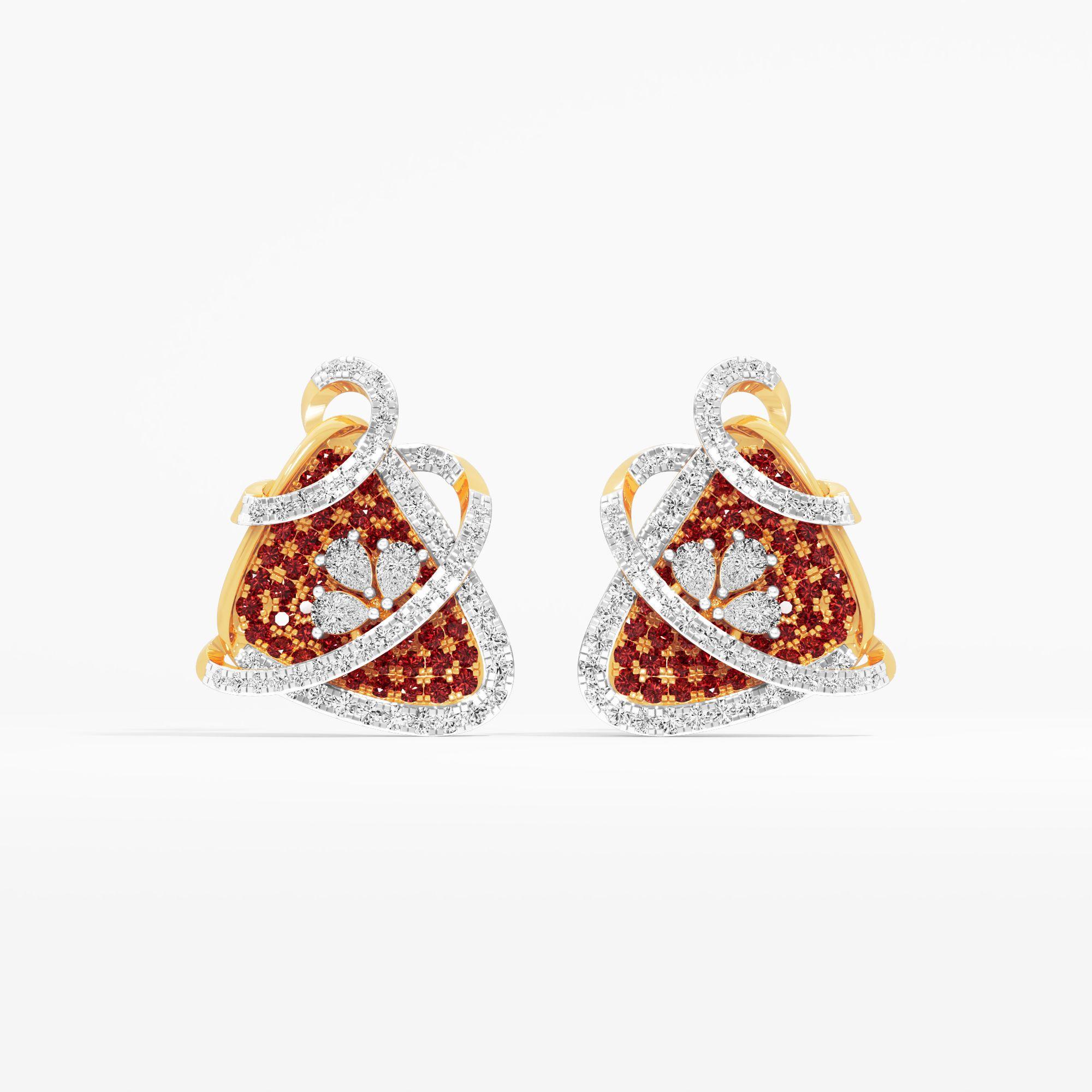 Crimson Orbit Stud Earrings in 9KT Yellow Gold (Diamond Quality: FG-VVS VS)