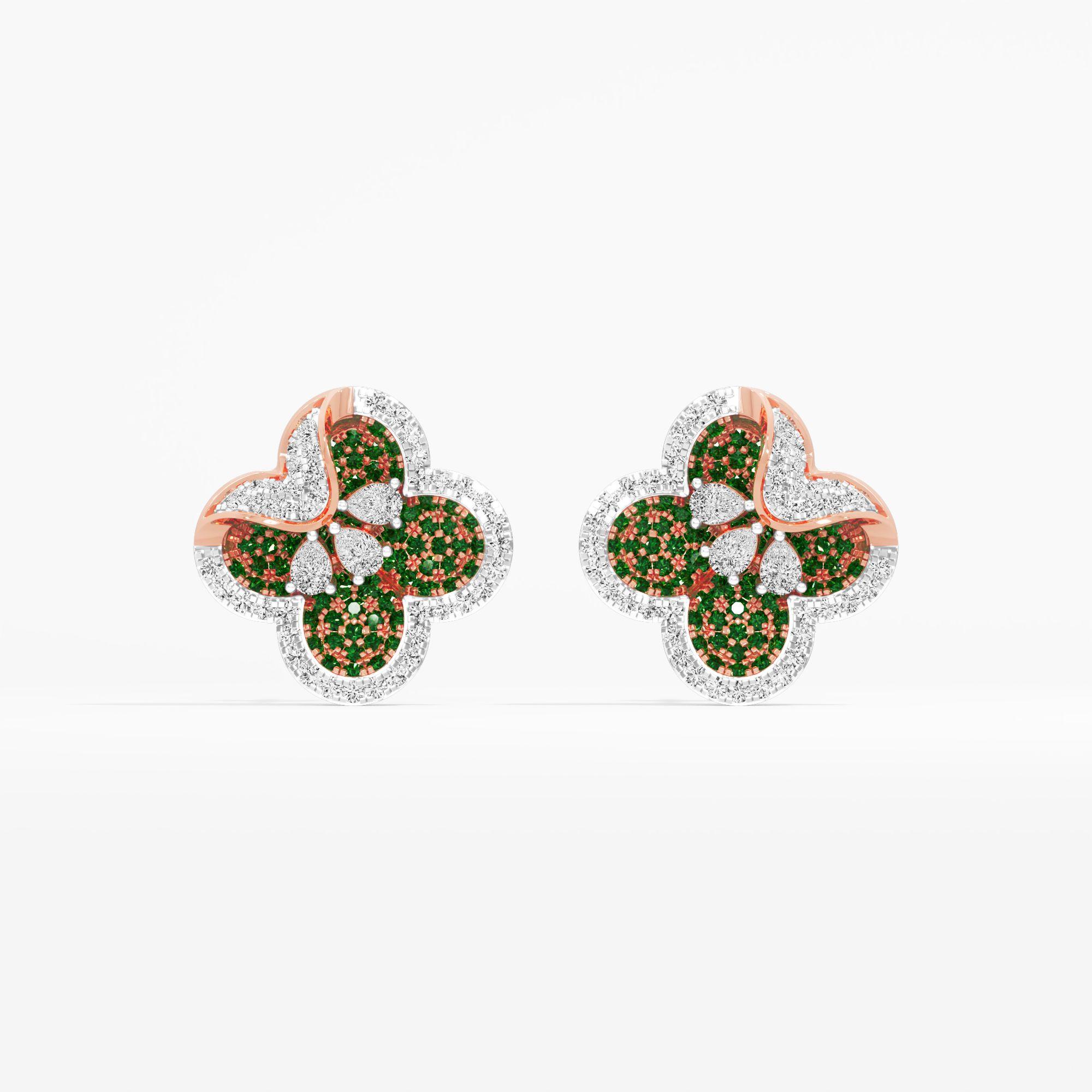 Clover Petal Stud Earrings in 14KT Rose Gold (Diamond Quality: FG-VVS VS)