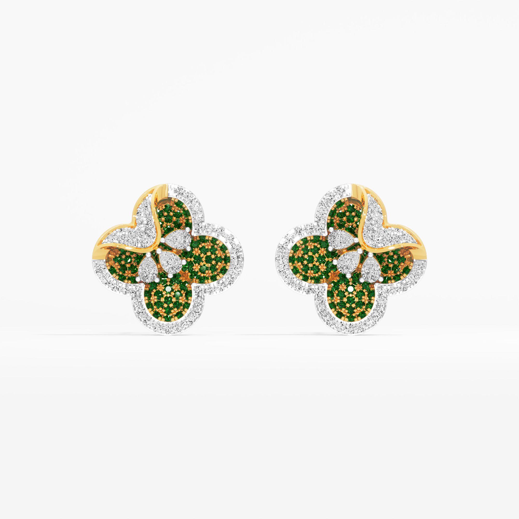 Clover Petal Stud Earrings in 9KT Yellow Gold (Diamond Quality: FG-VVS VS)
