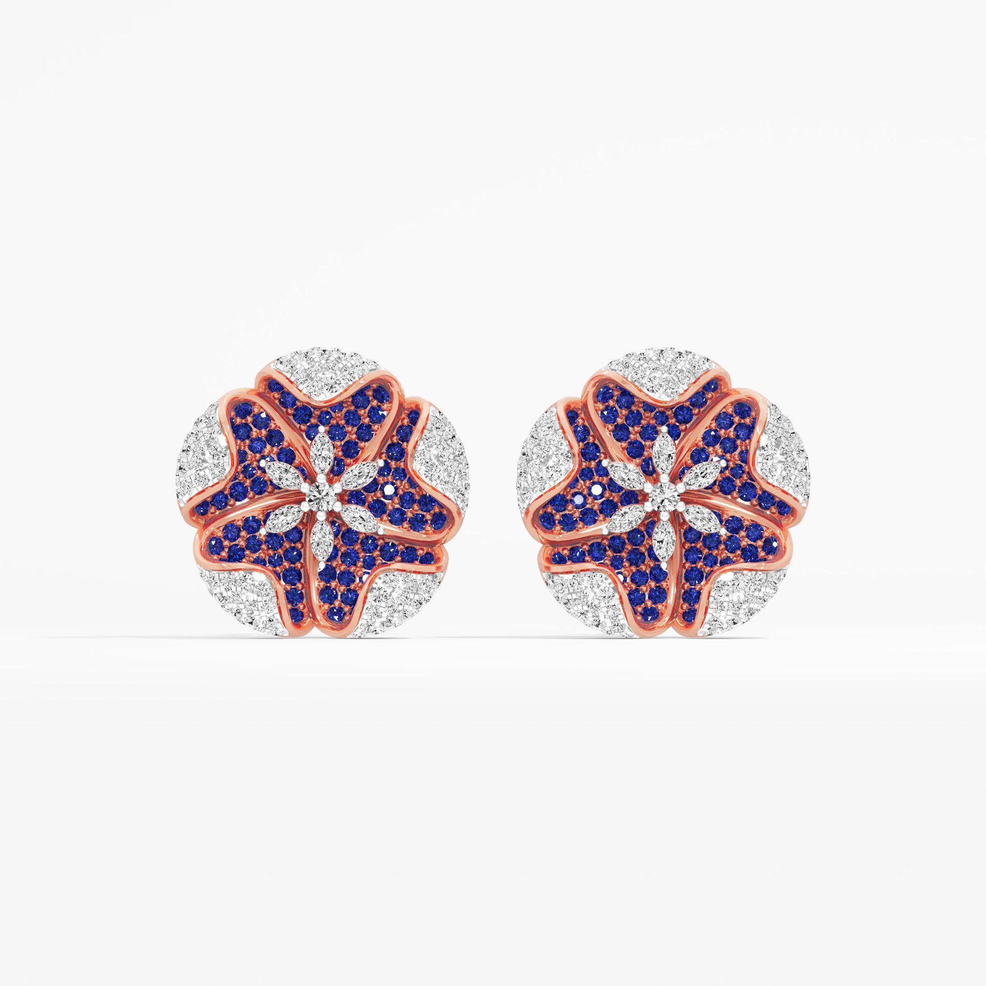 Starlit Blue Petal Stud Earrings in 14KT Rose Gold (Diamond Quality: FG-VVS VS)