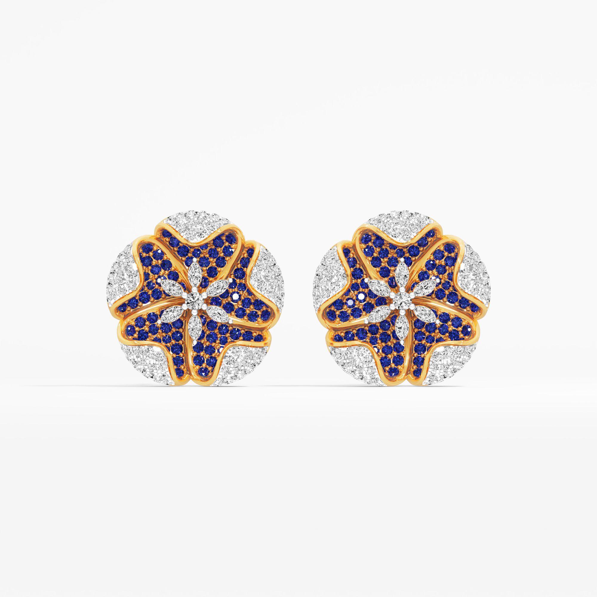 Starlit Blue Petal Stud Earrings in 9KT Yellow Gold (Diamond Quality: FG-VVS VS)