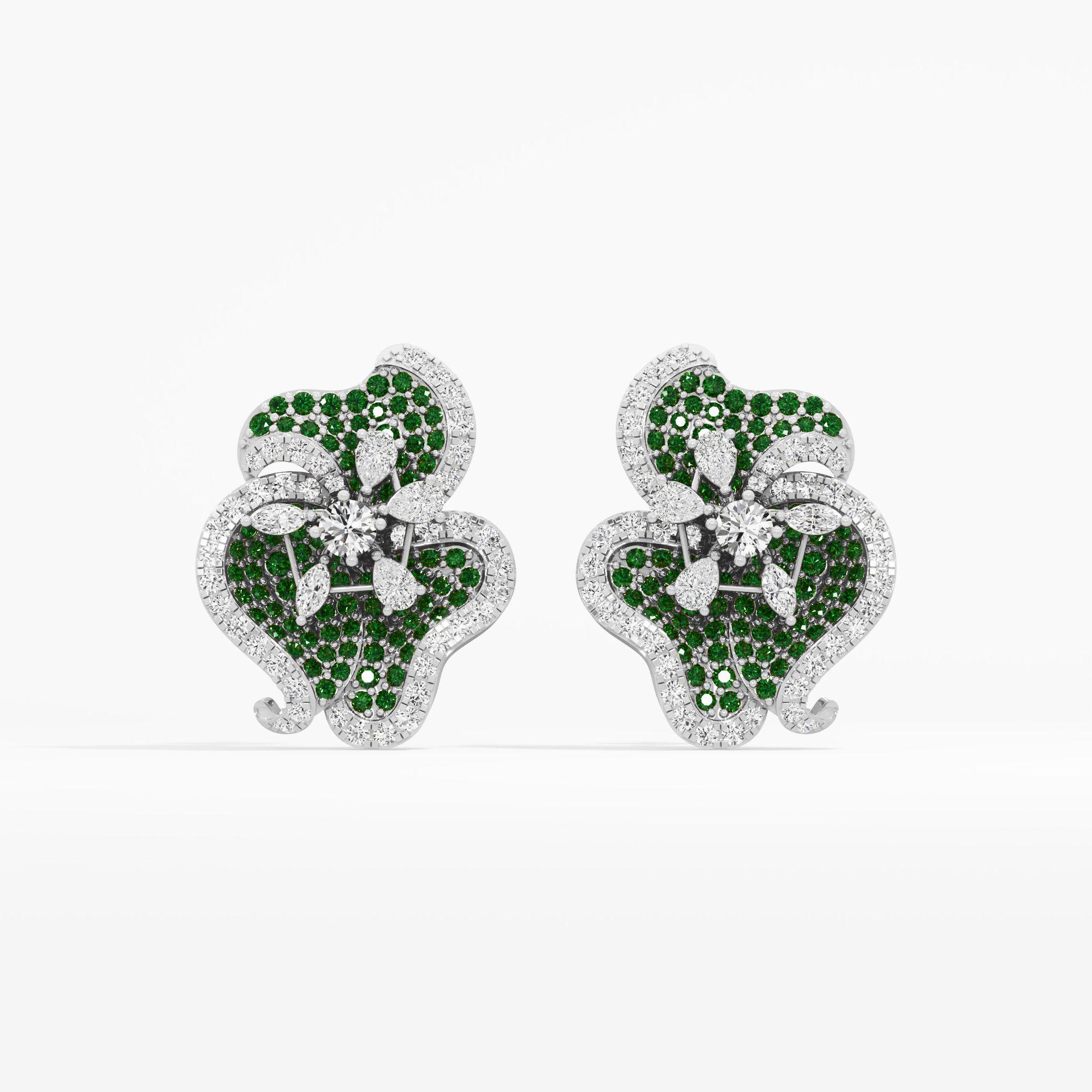 Shamrock Eclat Stud Earrings in 14KT White Gold (Diamond Quality: FG-VVS VS)