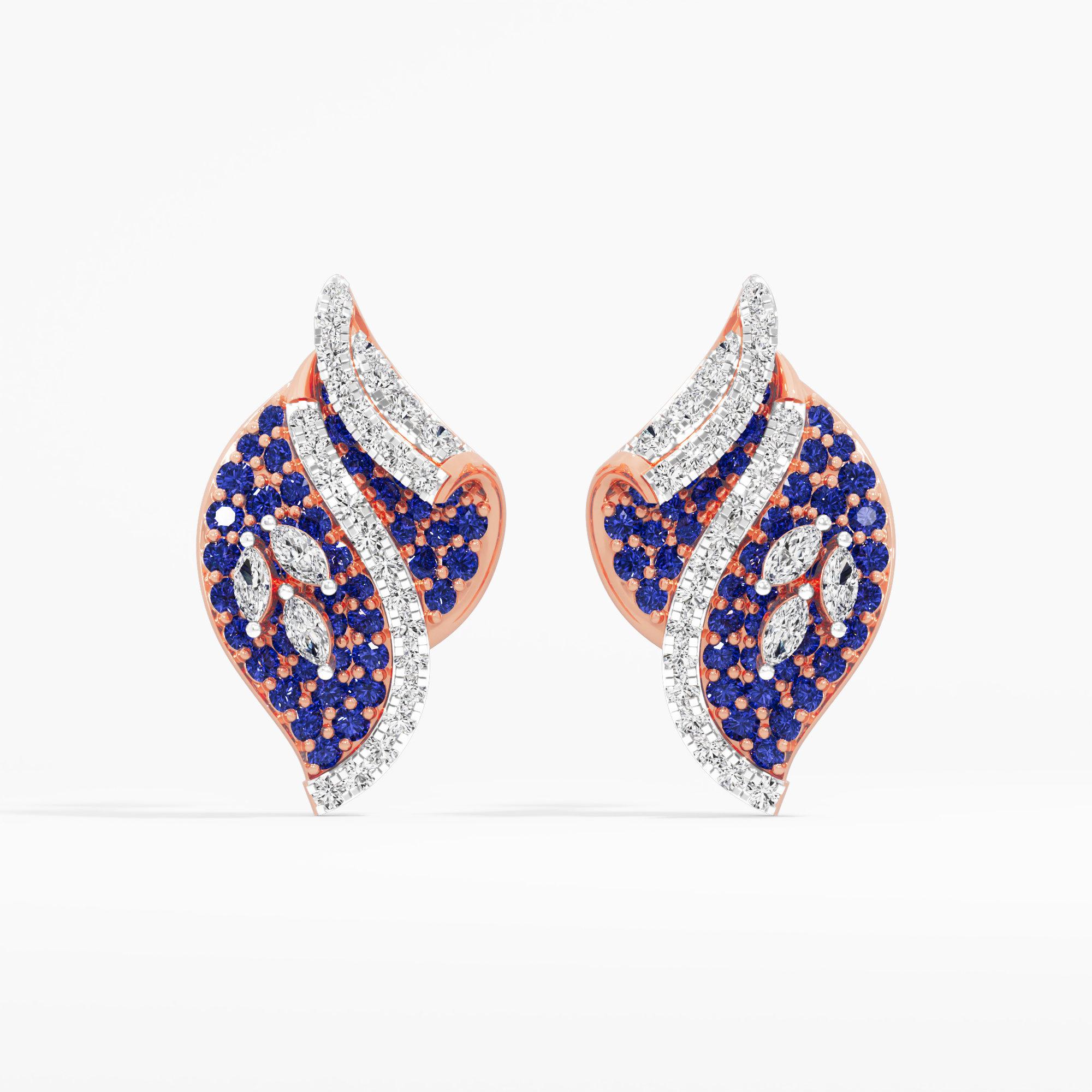 Swirling Leaf Stud Earrings in 14KT Rose Gold (Diamond Quality: FG-VVS VS)
