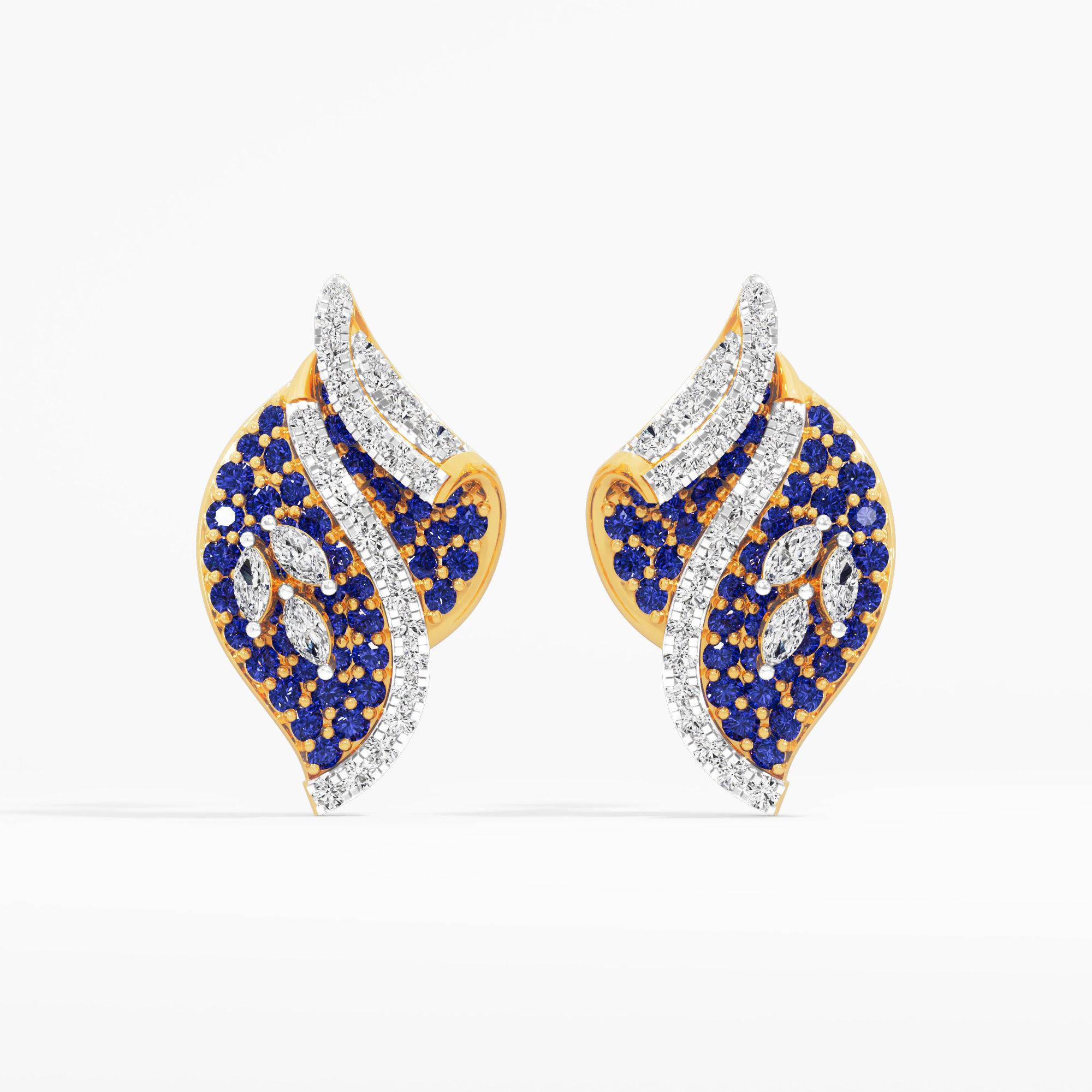 Swirling Leaf Stud Earrings in 9KT Yellow Gold (Diamond Quality: FG-VVS VS)