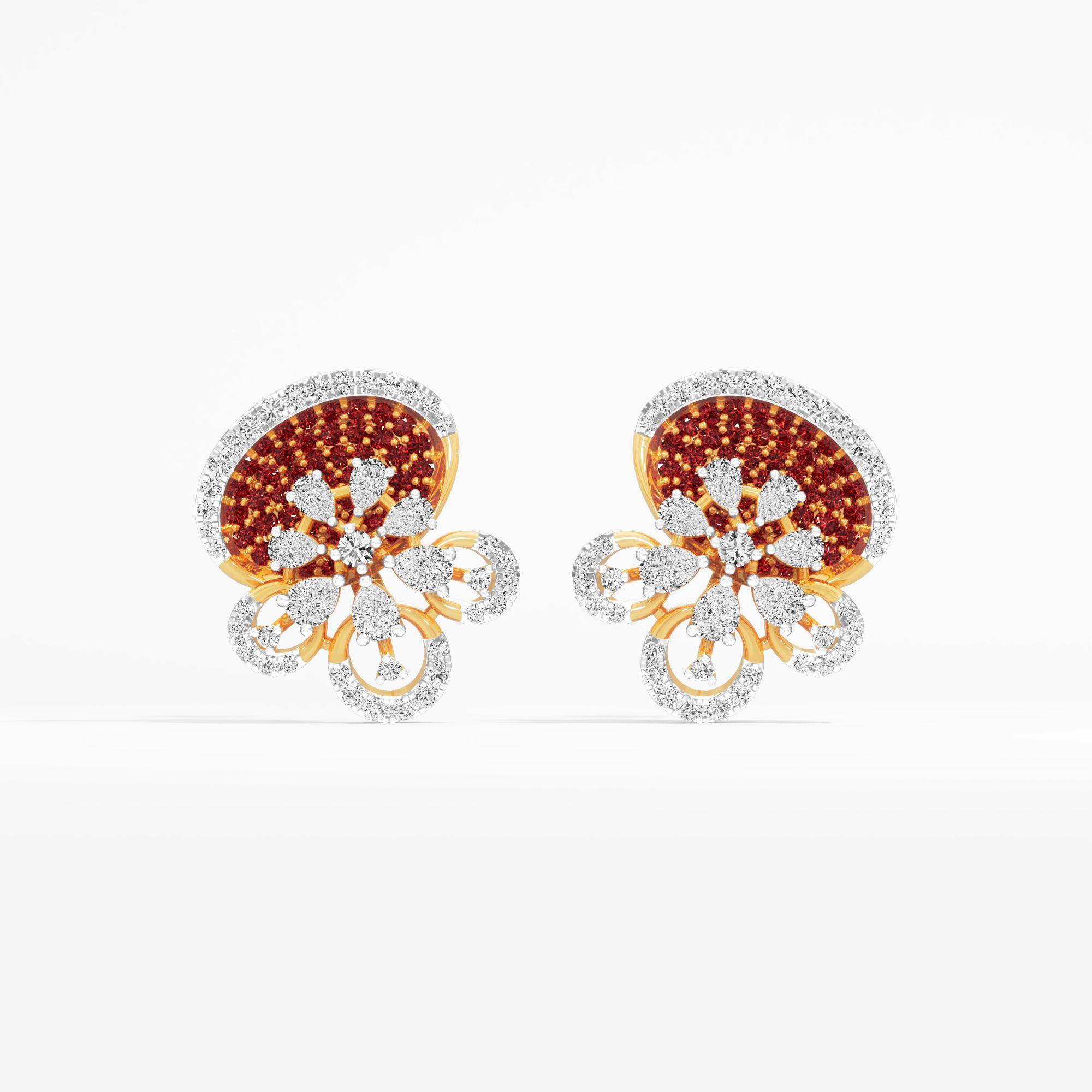 Fuchsia Dazzle Stud Earrings in 9KT Yellow Gold (Diamond Quality: FG-VVS VS)