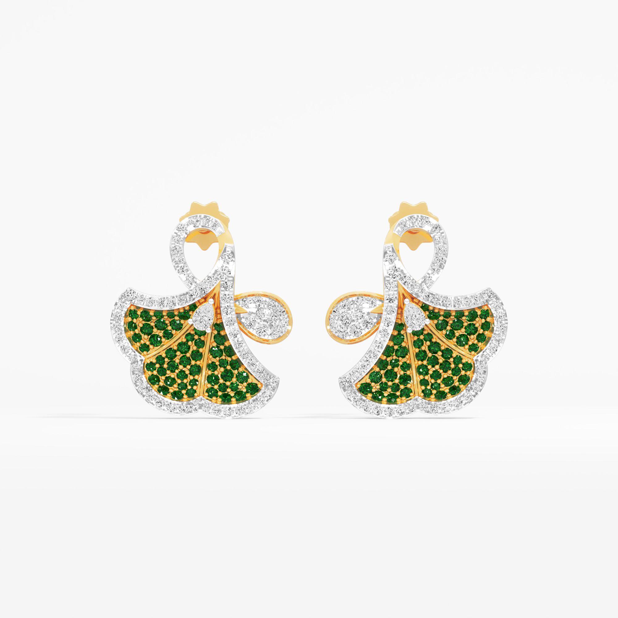 Ginkgo Petal Stud Earrings in 9KT Yellow Gold (Diamond Quality: FG-VVS VS)