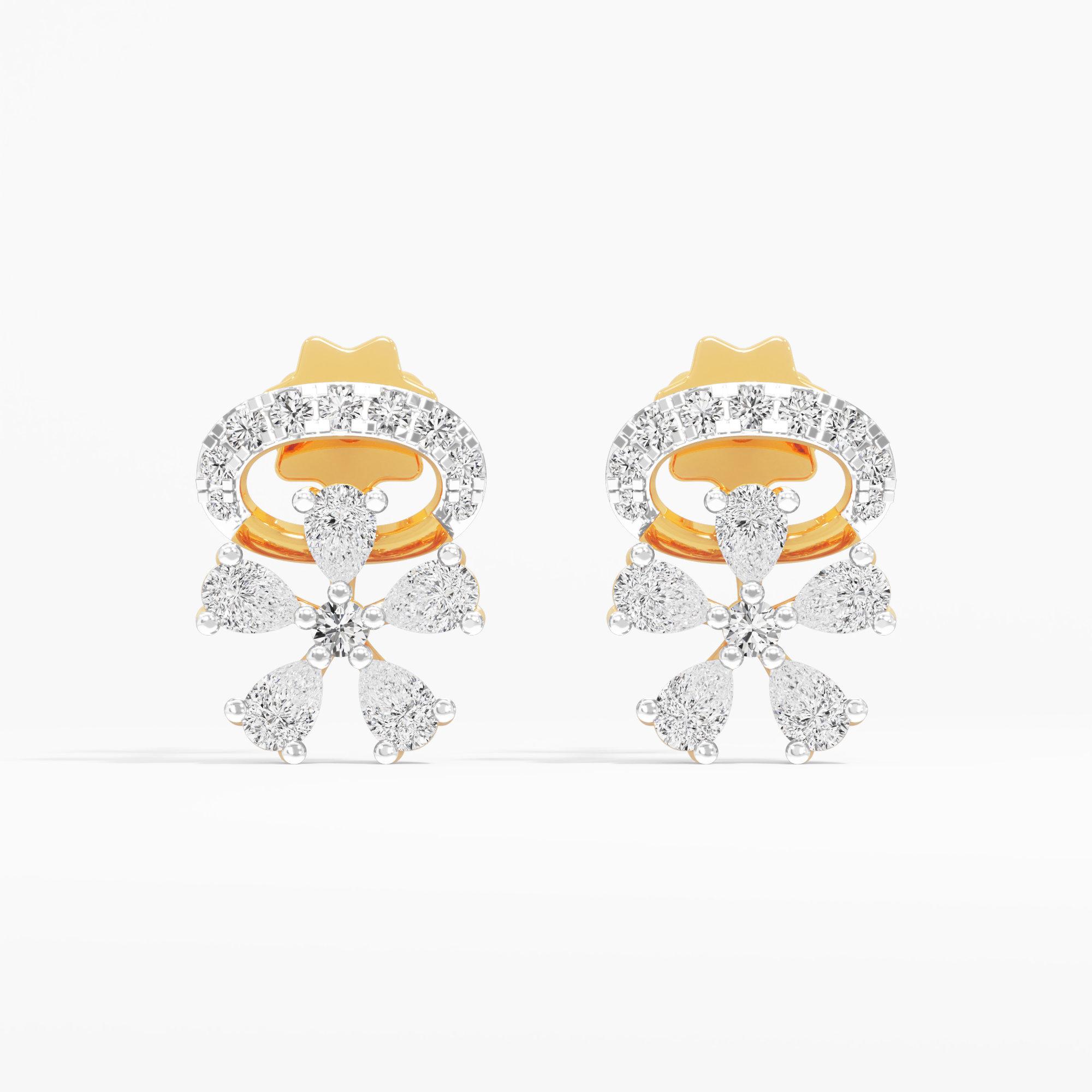 Bouquet Halo Diamond Stud Earrings in 9KT Yellow Gold (Diamond Quality: FG-VVS VS)