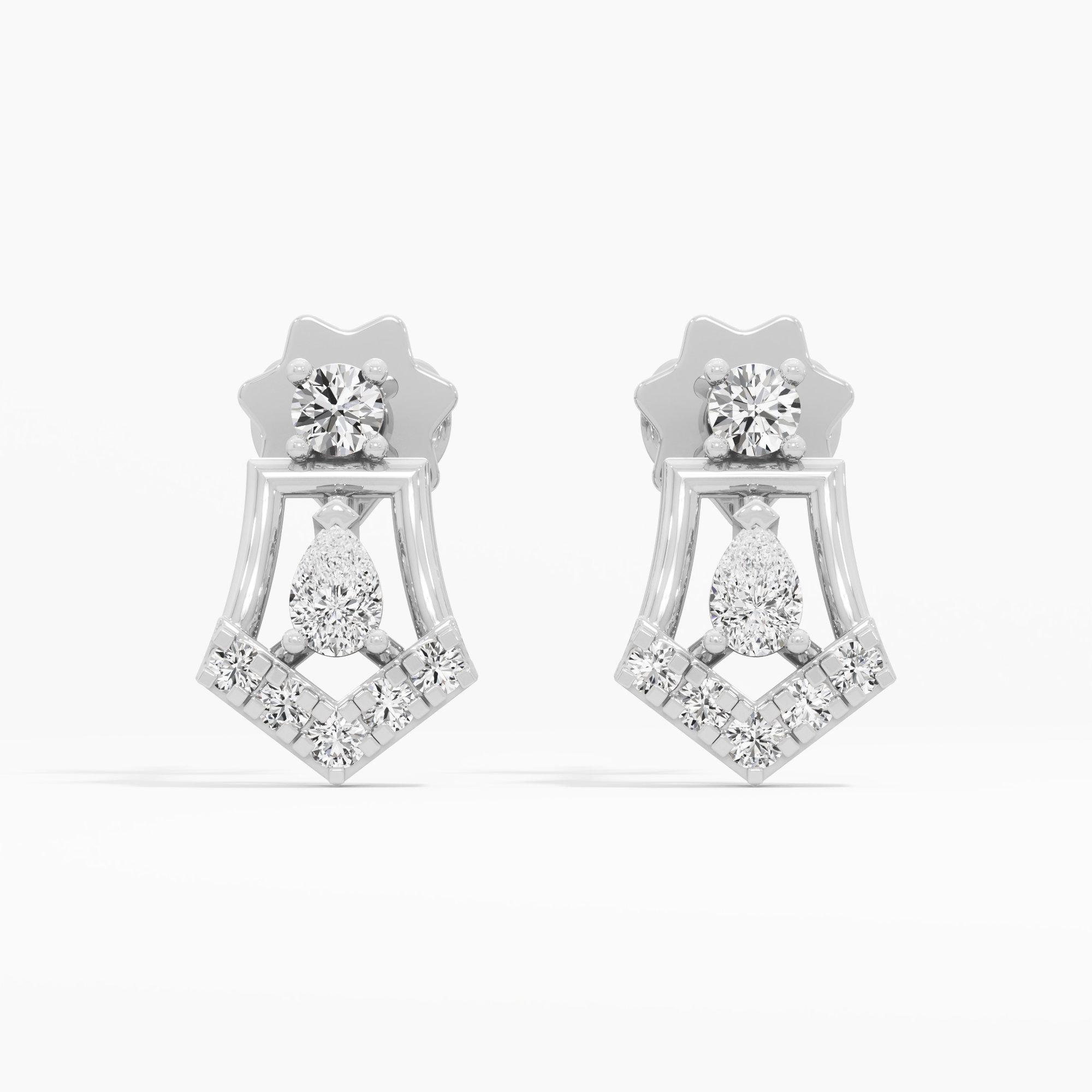 Chevron Star Stud Earrings in 9KT White Gold (Diamond Quality: FG-VVS VS)