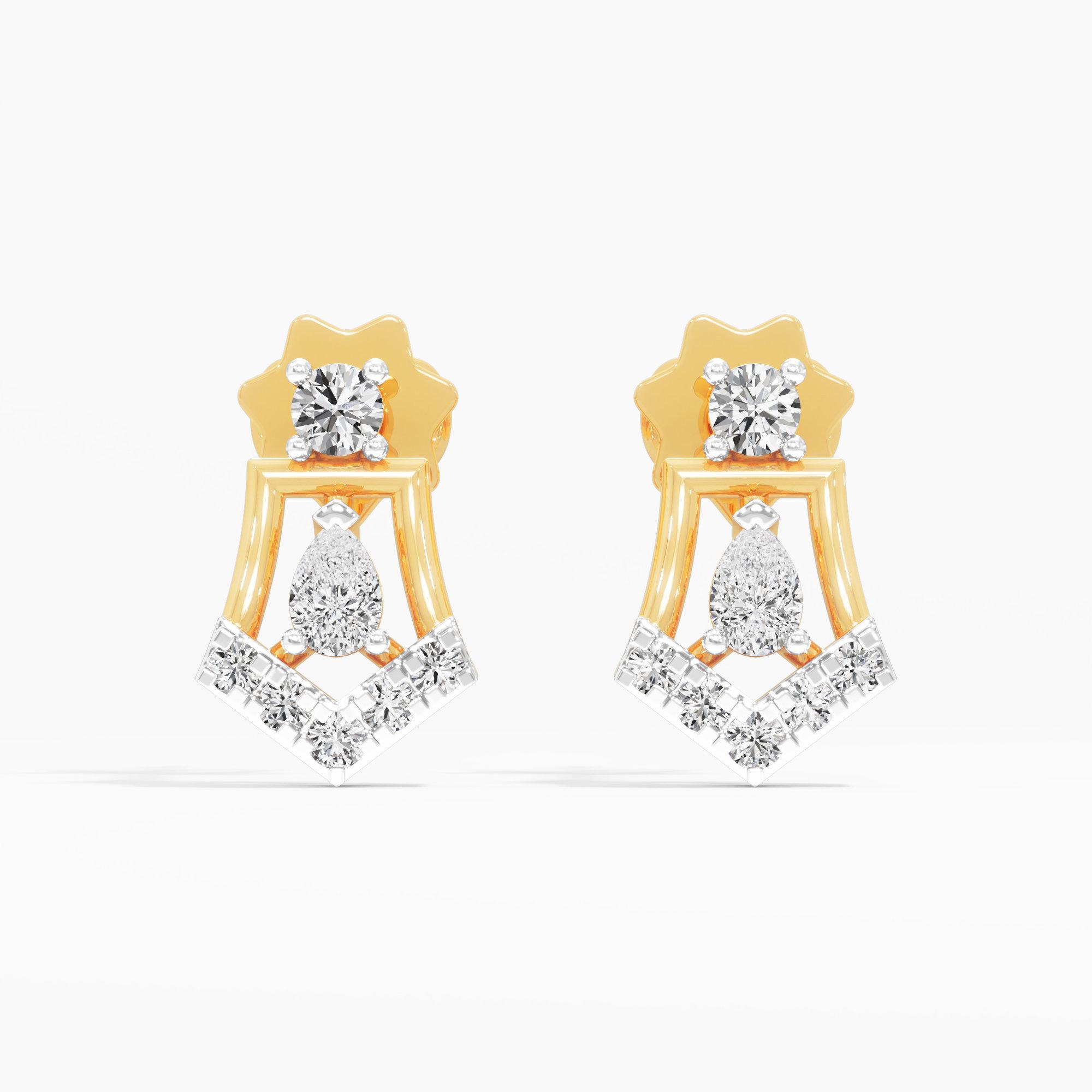 Chevron Star Stud Earrings in 9KT Yellow Gold (Diamond Quality: FG-VVS VS)