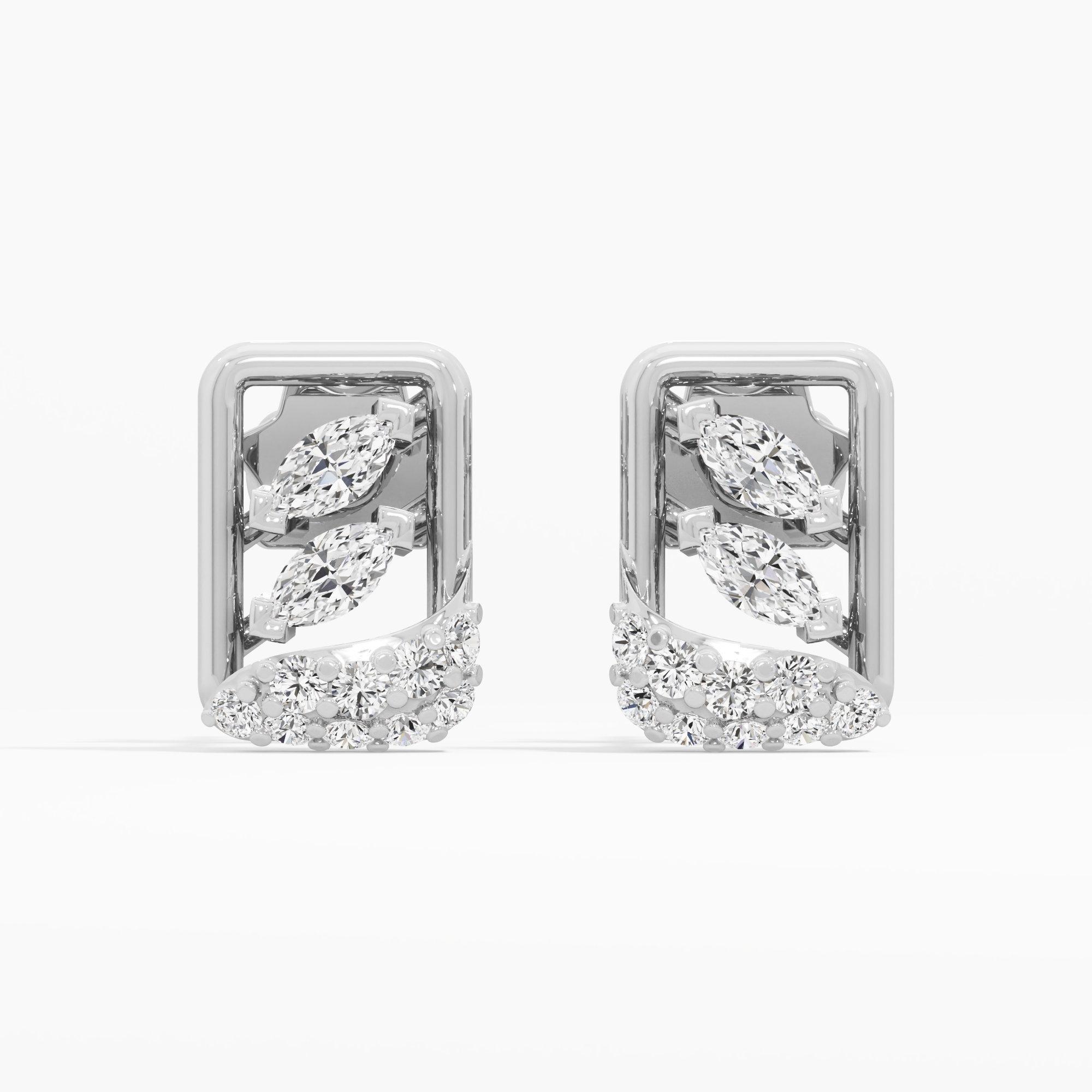 Leaf Wave Stud Earrings in 9KT White Gold (Diamond Quality: FG-VVS VS)