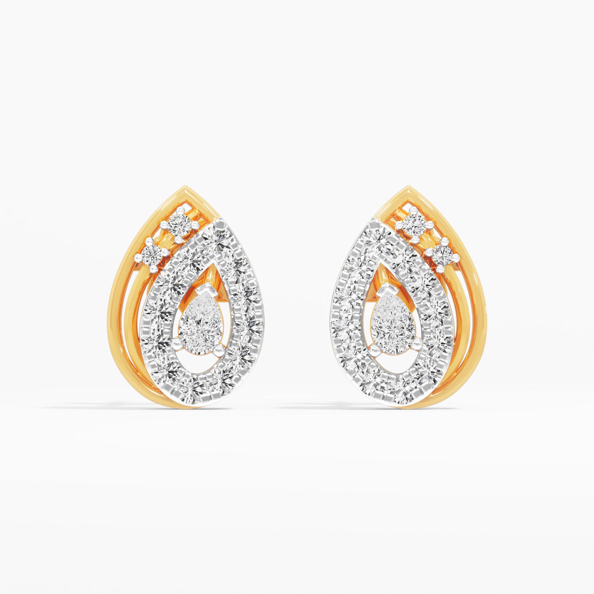 Opal Tear Stud Earrings in 9KT Yellow Gold (Diamond Quality: FG-VVS VS)