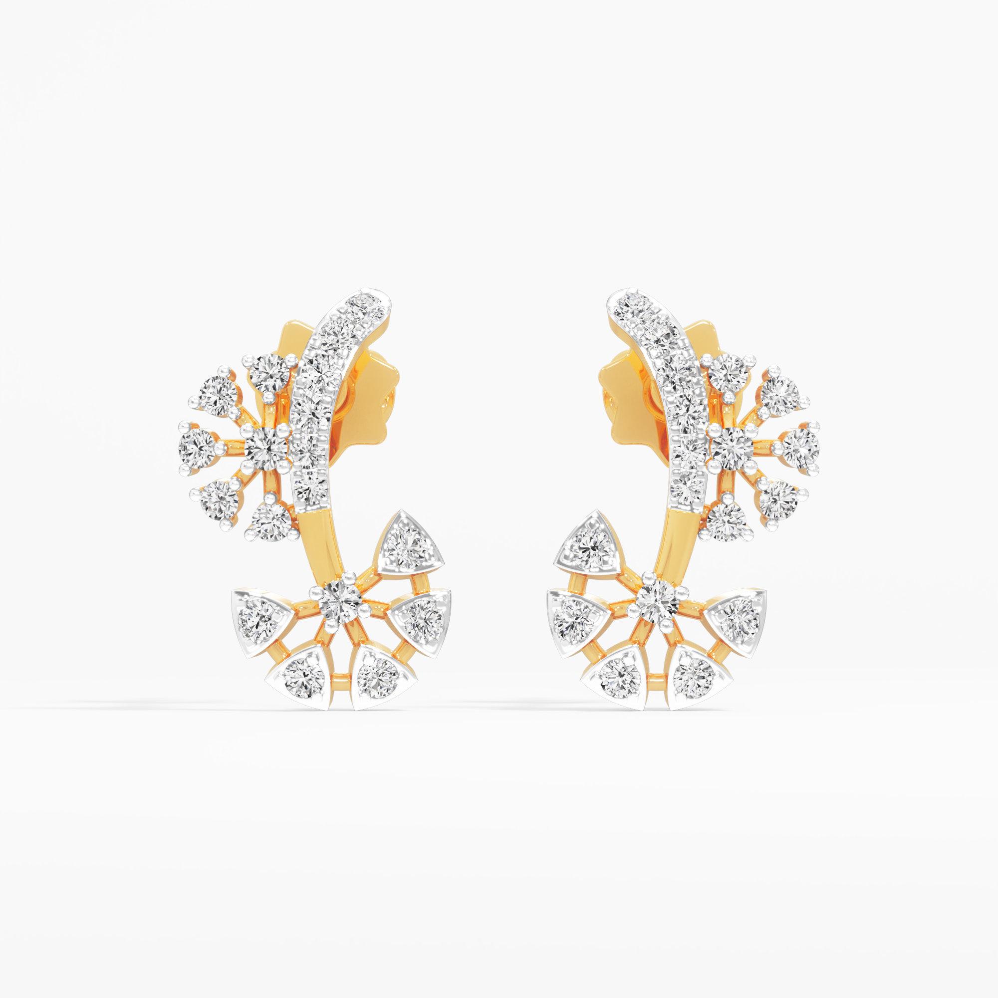 Willow Spray Stud Earrings in 9KT Yellow Gold (Diamond Quality: FG-VVS VS)