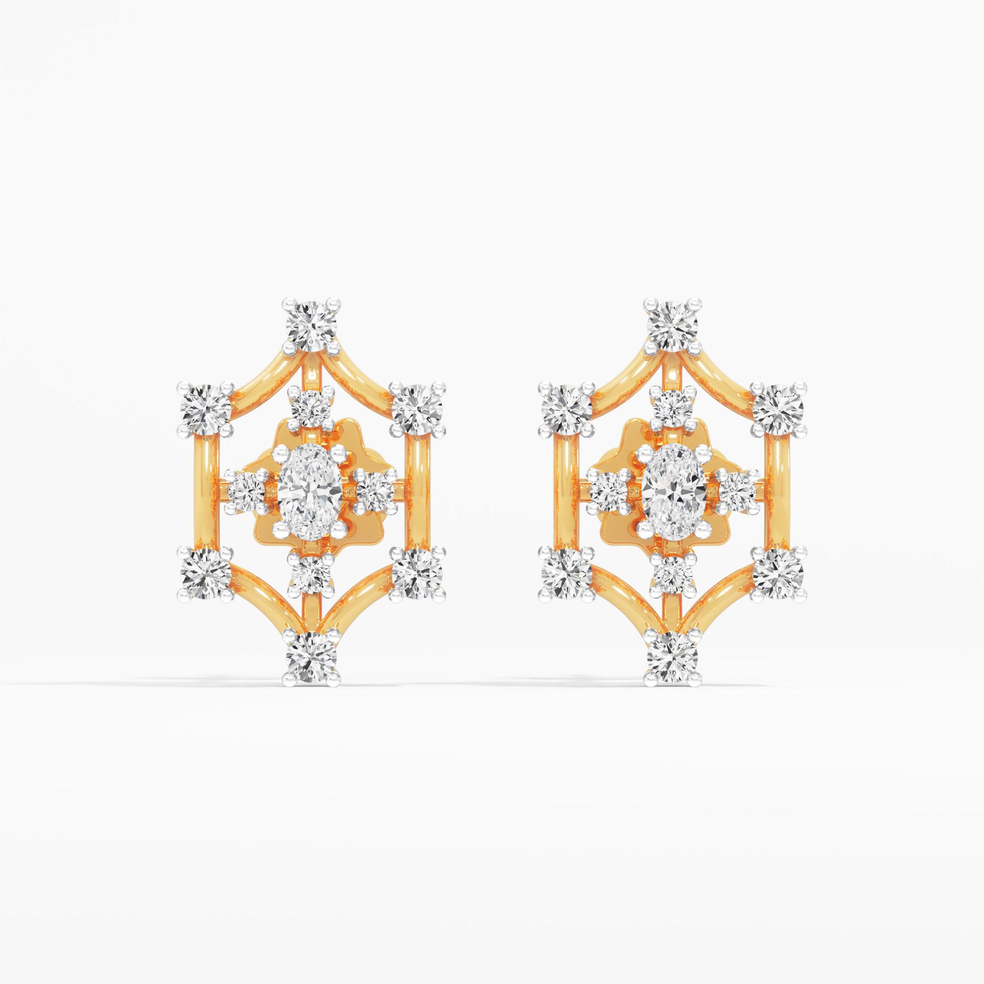 Trellis Frame Stud Earrings in 9KT Yellow Gold (Diamond Quality: FG-VVS VS)