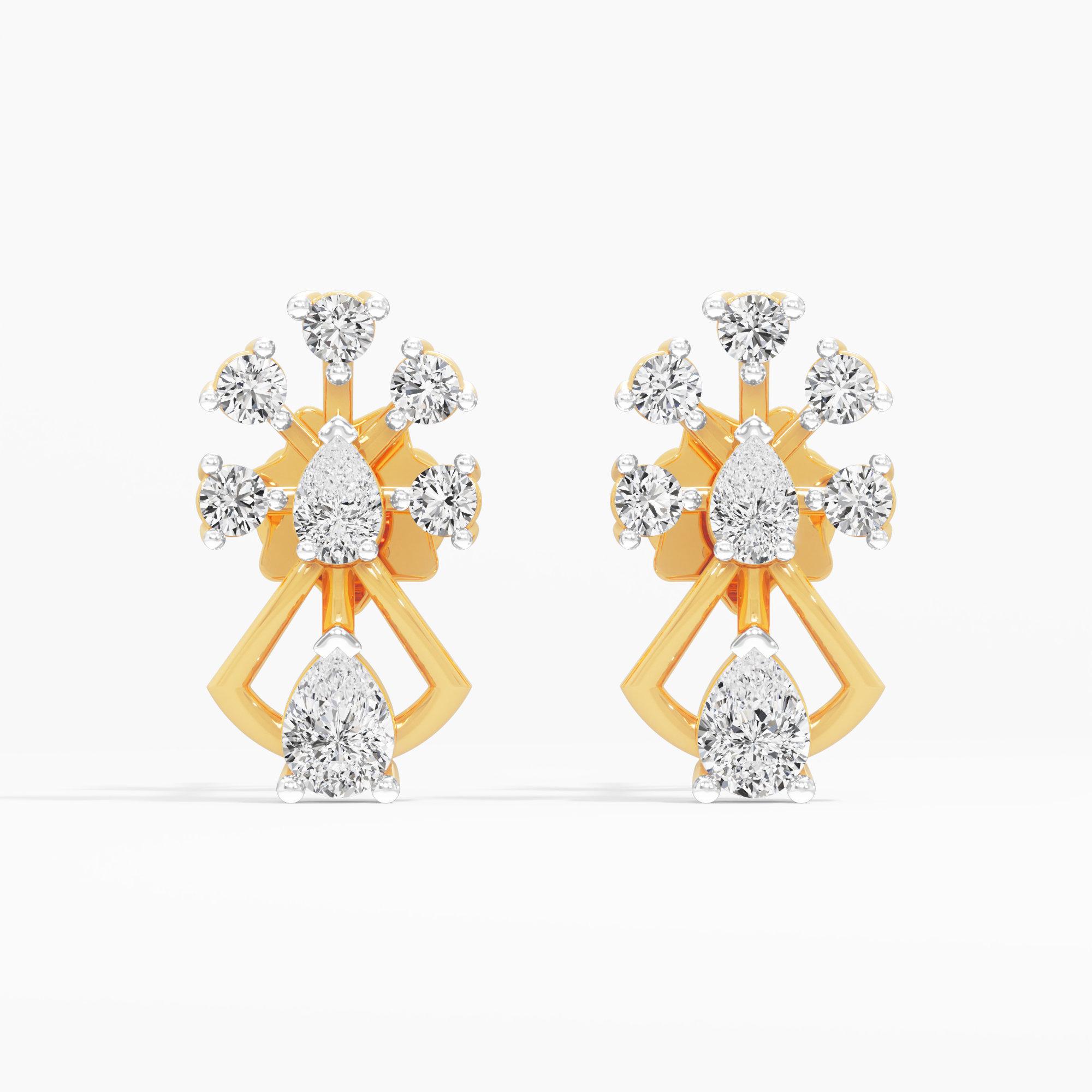 Comet Starburst Stud Earrings in 9KT Yellow Gold (Diamond Quality: FG-VVS VS)