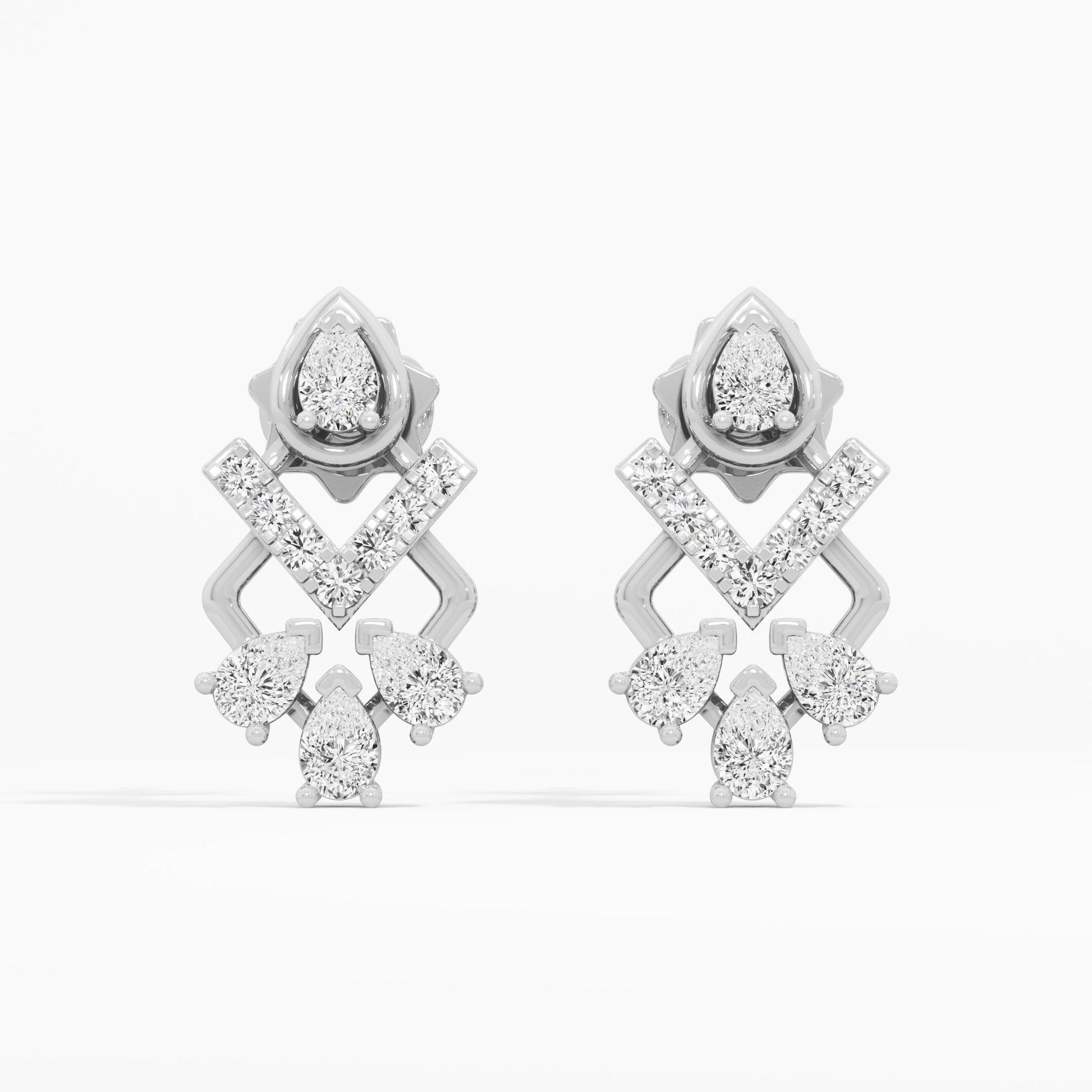 Chevron Trio Stud Earrings in 9KT White Gold (Diamond Quality: FG-VVS VS)