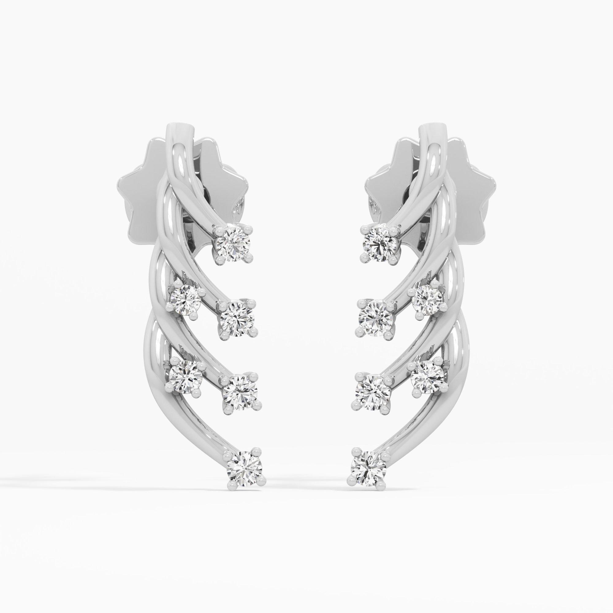 Spiral Vine Stud Earrings in 9KT White Gold (Diamond Quality: FG-VVS VS)