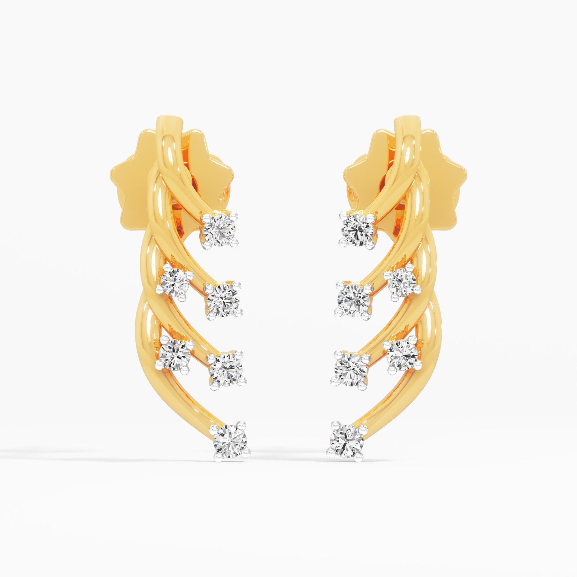 Spiral Vine Stud Earrings in 9KT Yellow Gold (Diamond Quality: FG-VVS VS)