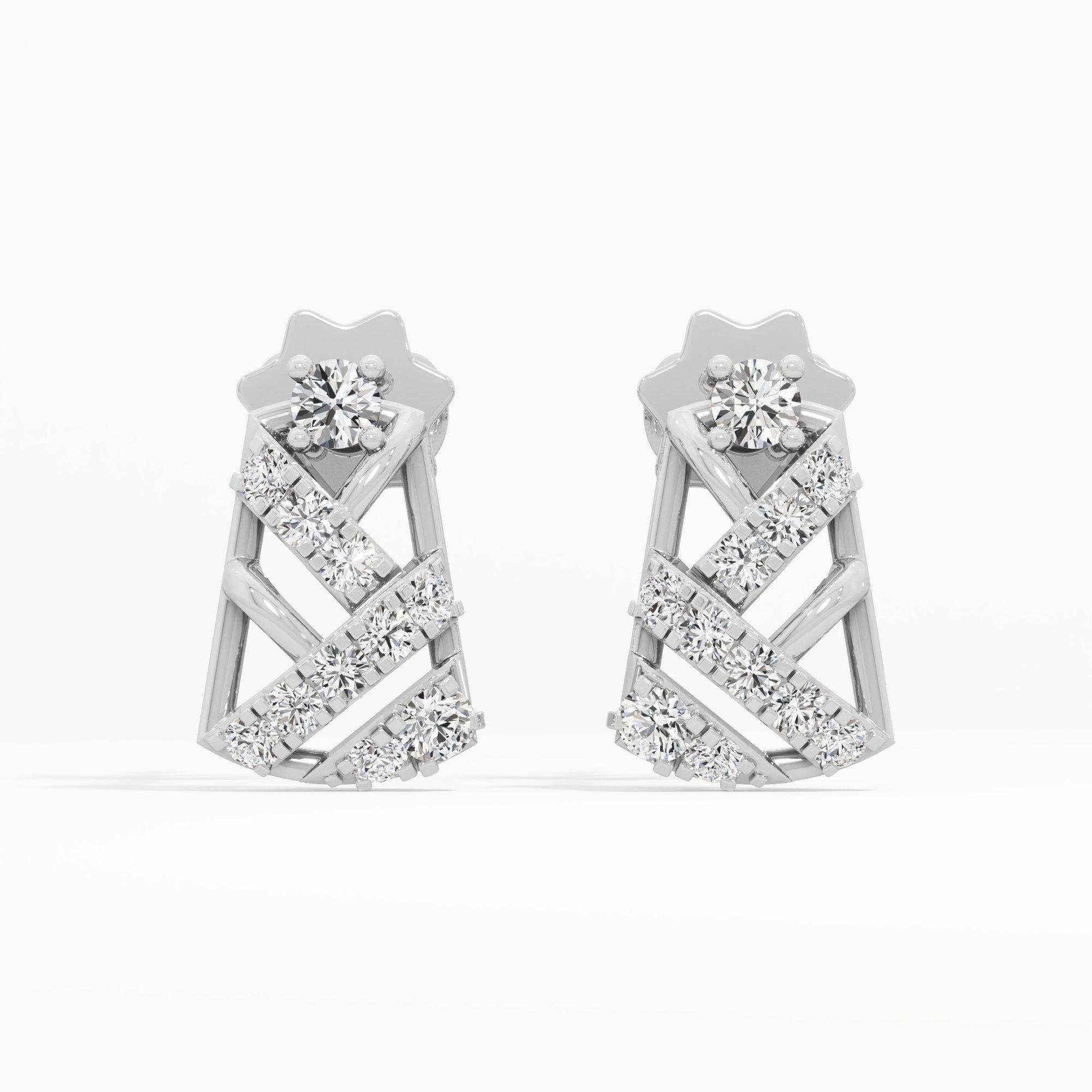 Crossweave Hoop Stud Earrings in 9KT White Gold (Diamond Quality: FG-VVS VS)