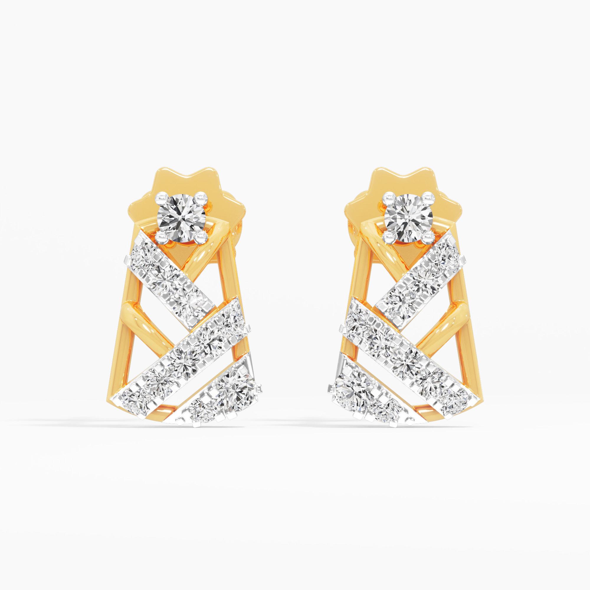 Crossweave Hoop Stud Earrings in 9KT Yellow Gold (Diamond Quality: FG-VVS VS)