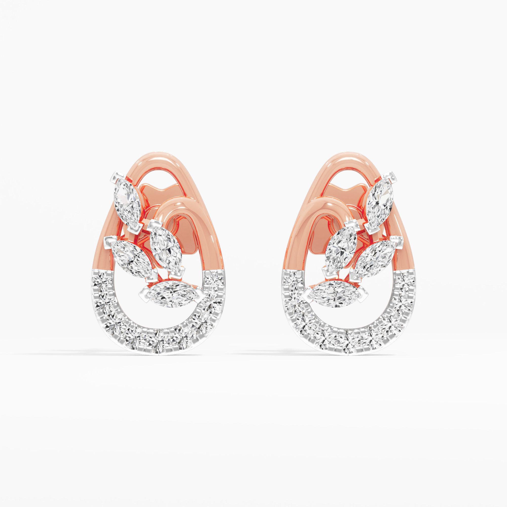 Teardrop Leaf Stud Earrings in 9KT Rose Gold (Diamond Quality: FG-VVS VS)