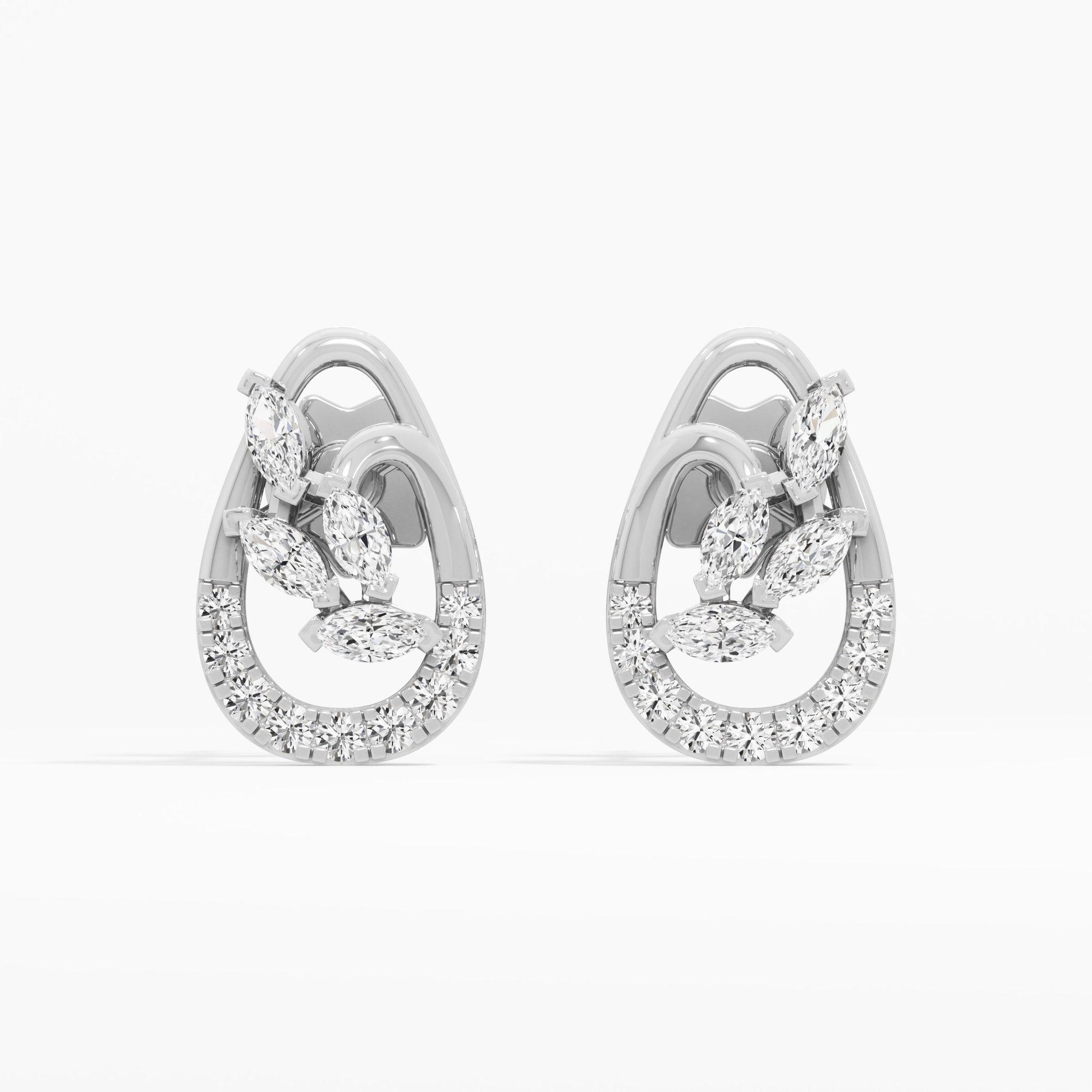 Teardrop Leaf Stud Earrings in 9KT White Gold (Diamond Quality: FG-VVS VS)