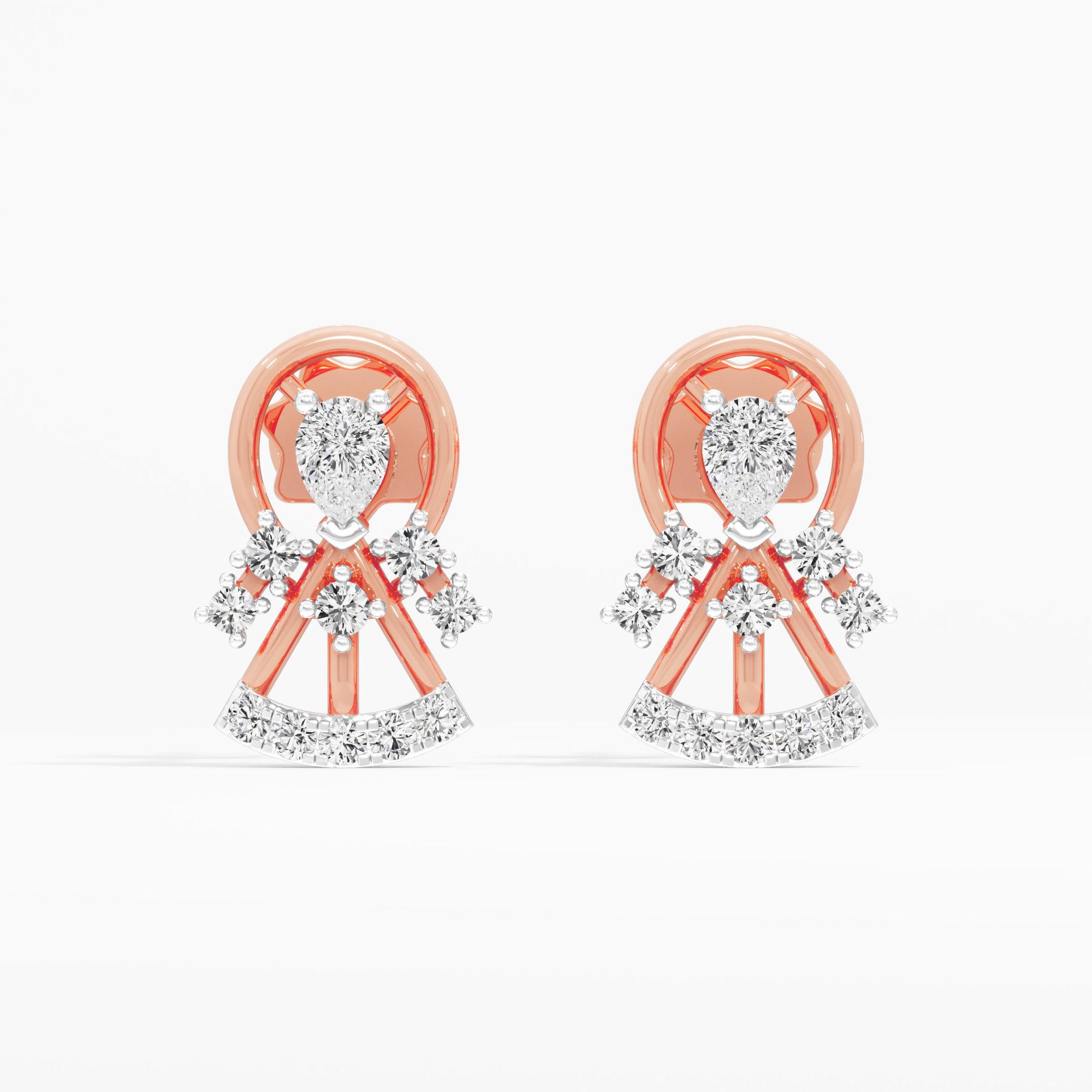Cascade Bell Stud Earrings in 9KT Rose Gold (Diamond Quality: FG-VVS VS)