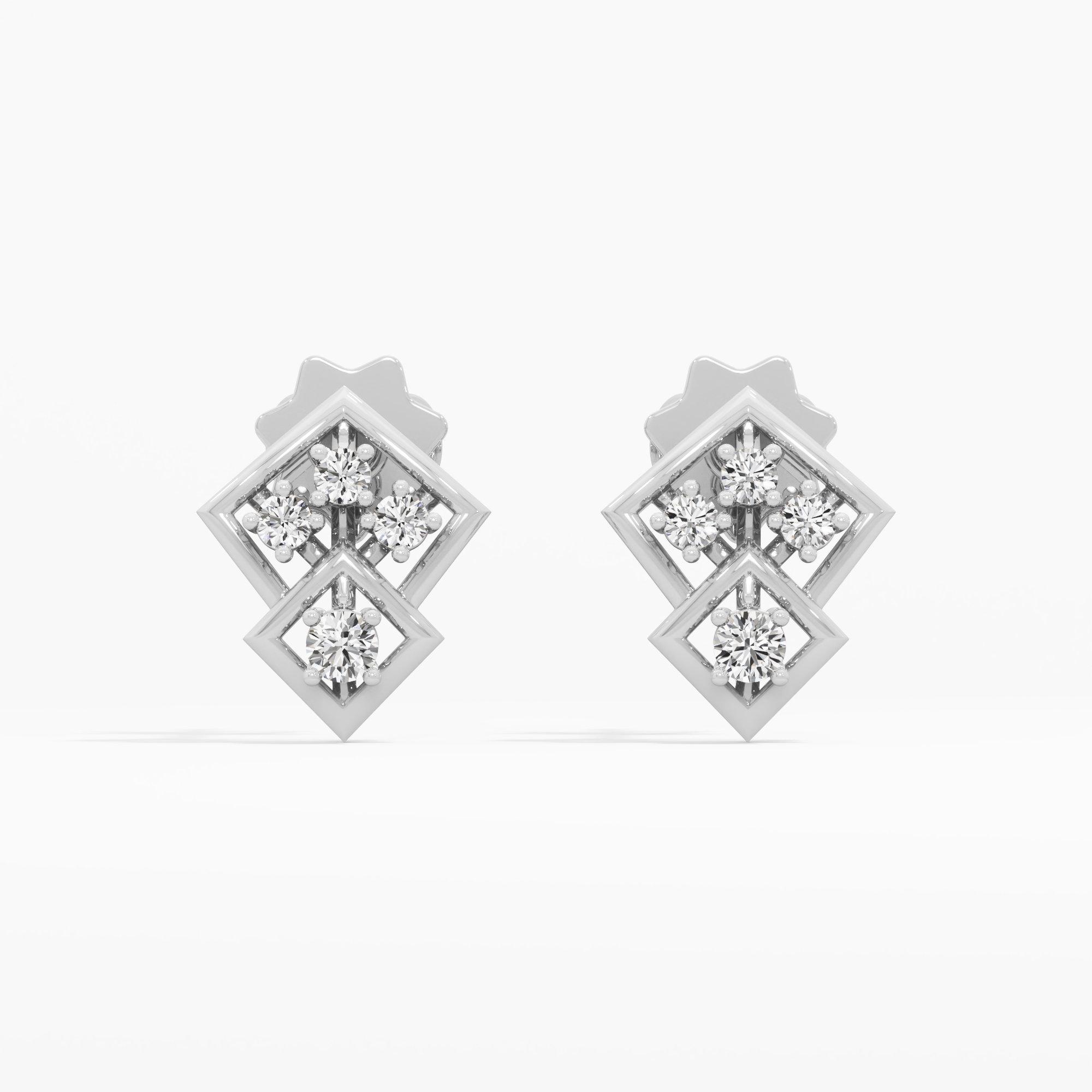 Rhombus Trellis Stud Earrings in 9KT White Gold (Diamond Quality: FG-VVS VS)