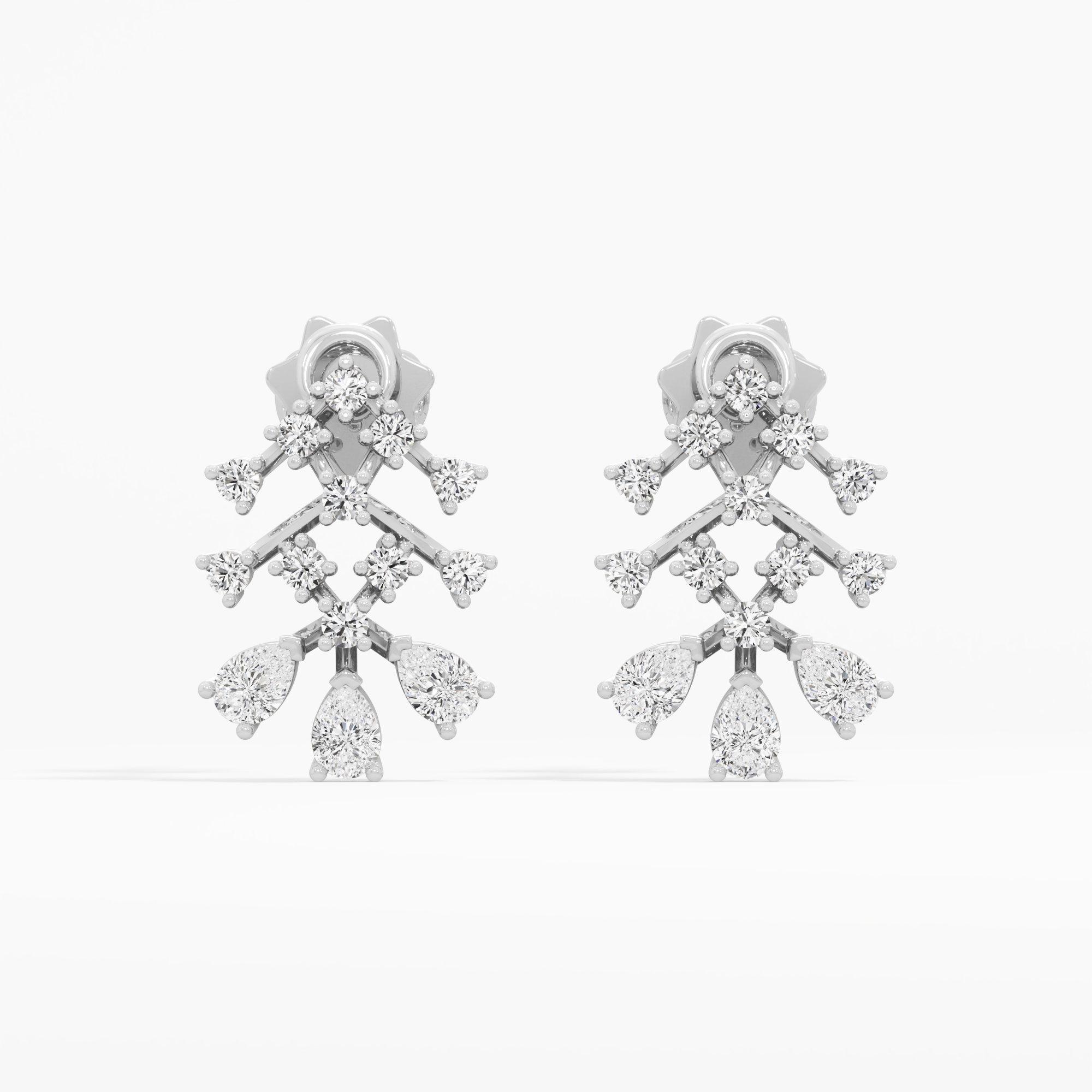Fern Branch Stud Earrings in 9KT White Gold (Diamond Quality: FG-VVS VS)