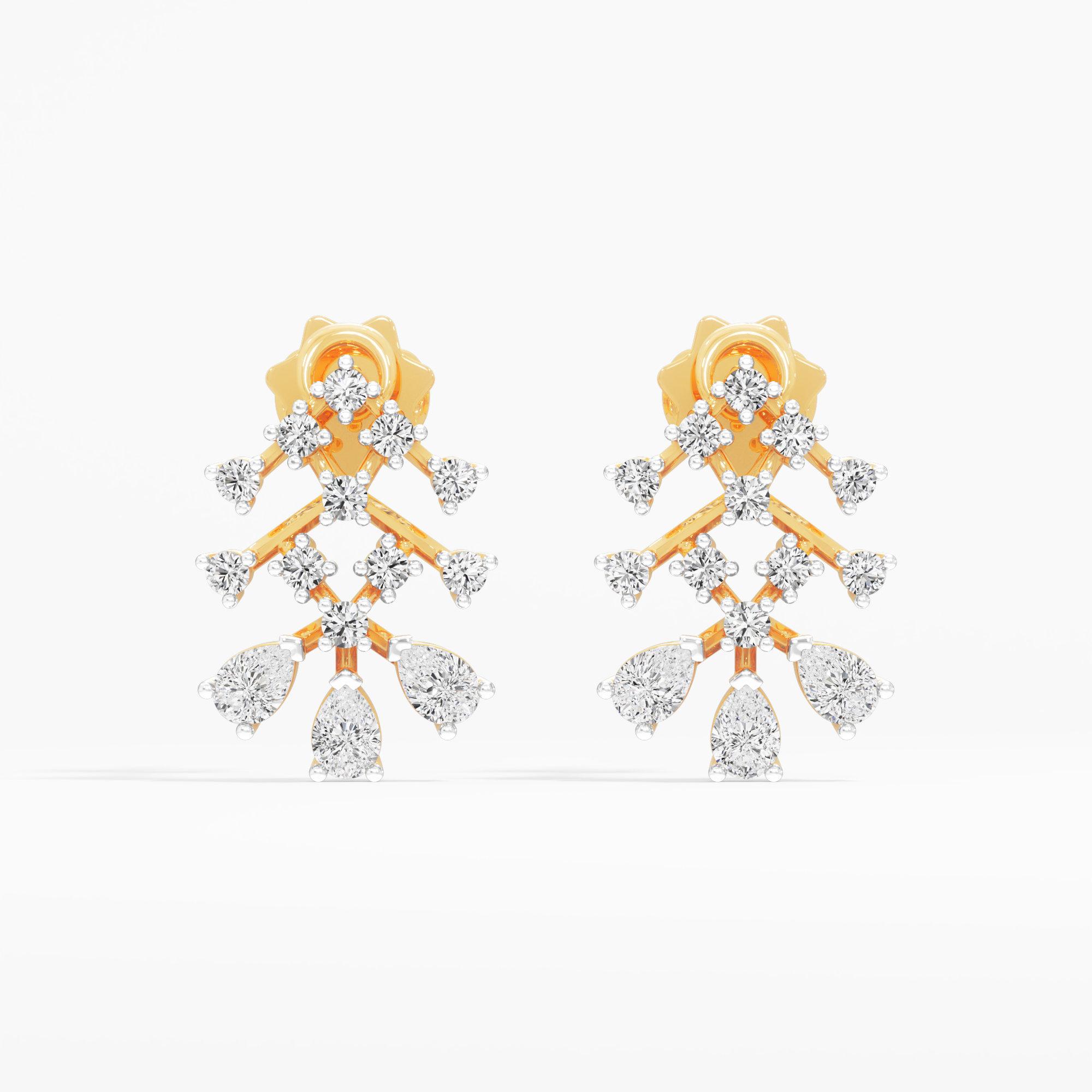 Fern Branch Stud Earrings in 9KT Yellow Gold (Diamond Quality: FG-VVS VS)