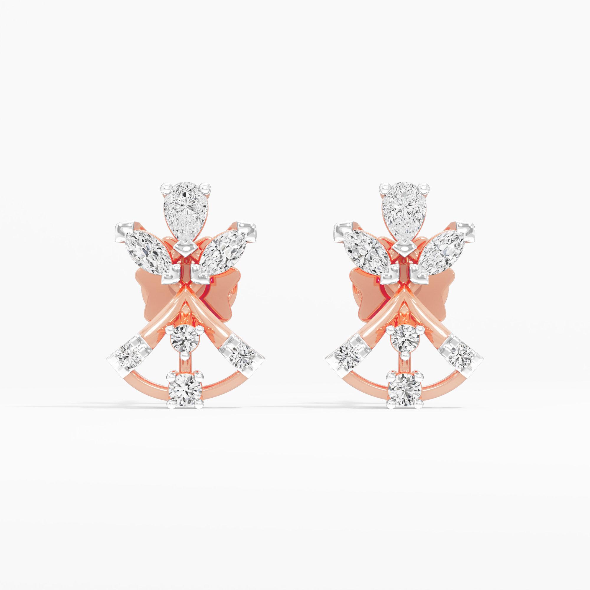 Butterfly Wing Stud Earrings in 9KT Rose Gold (Diamond Quality: FG-VVS VS)